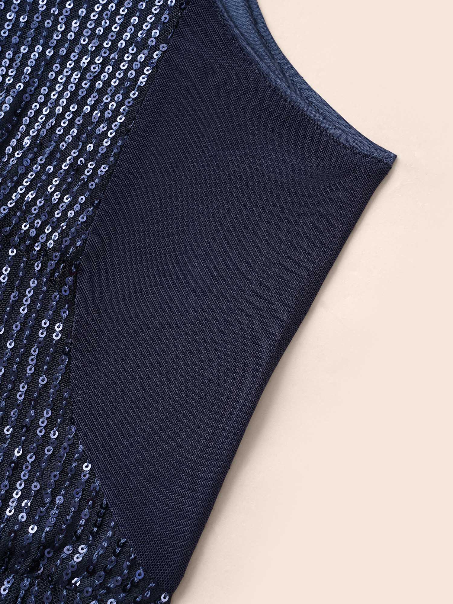 Plus Size Round Neck Sequin Mesh Tank Dress Midnight Women Cocktail Texture Round Neck Sleeveless Curvy BloomChic 22-24/3X 