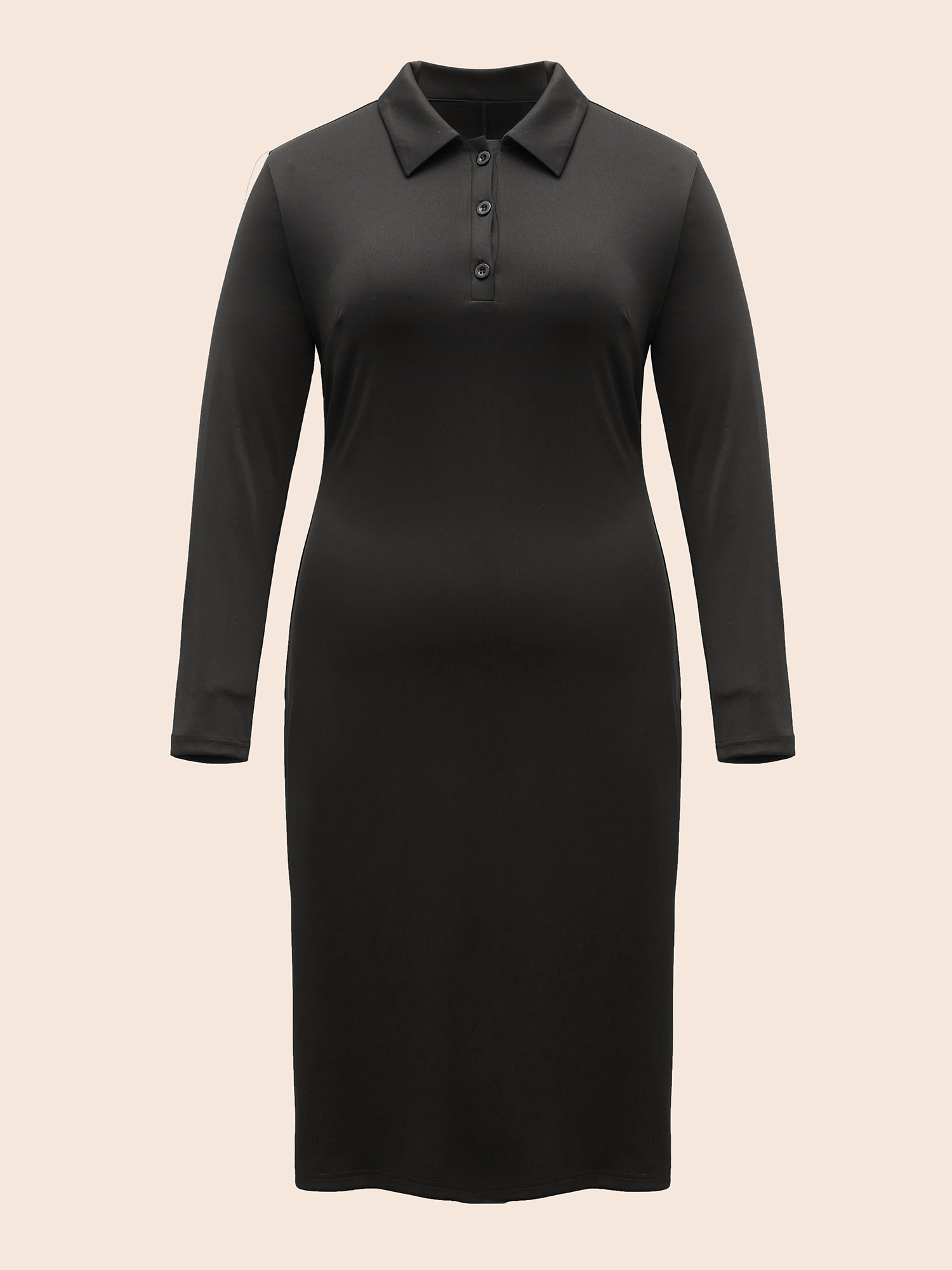 Plus Size Shirt Collar Button Up Midi Dress Black Women Elegant Button Shirt collar Long Sleeve Curvy BloomChic 28/5X 
