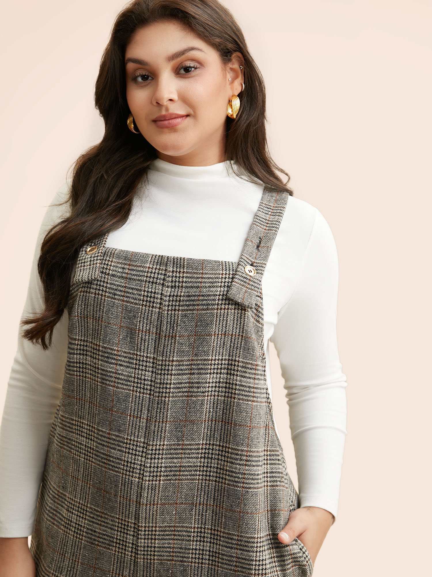 

Plus Size LightGray Plaid Adjustable Straps Pocket Jumpsuit Women Elegant Sleeveless Non Everyday Loose Jumpsuits BloomChic