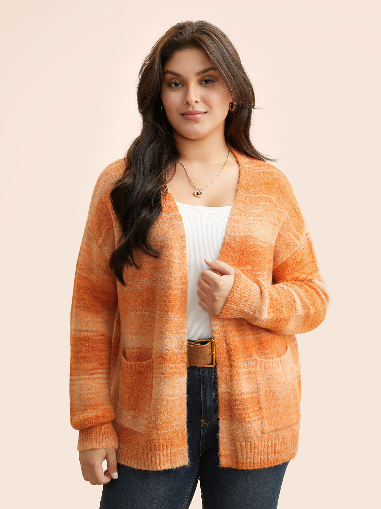 

Plus Size Ombre Patch Pocket Drop Shoulder Cardigan Brightorange Women Casual Loose Long Sleeve Everyday Cardigans BloomChic