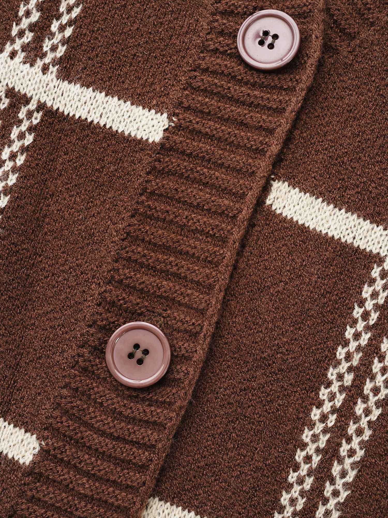 Plus Size Plaid Button Up Pocket Cardigan Browncoffeecolor Women Casual Loose Long Sleeve Everyday Cardigans BloomChic 10/M 