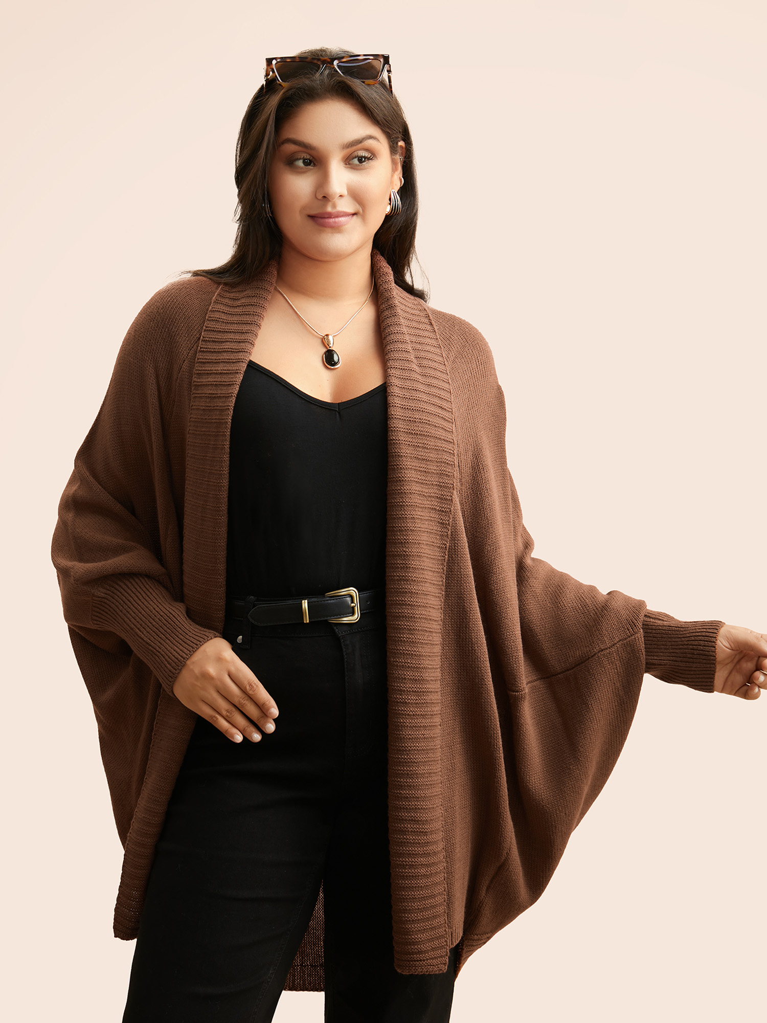 

Plus Size Texture Kimono Collar Dolman Sleeve Cardigan Browncoffeecolor Women Casual Loose Long Sleeve Everyday Cardigans BloomChic