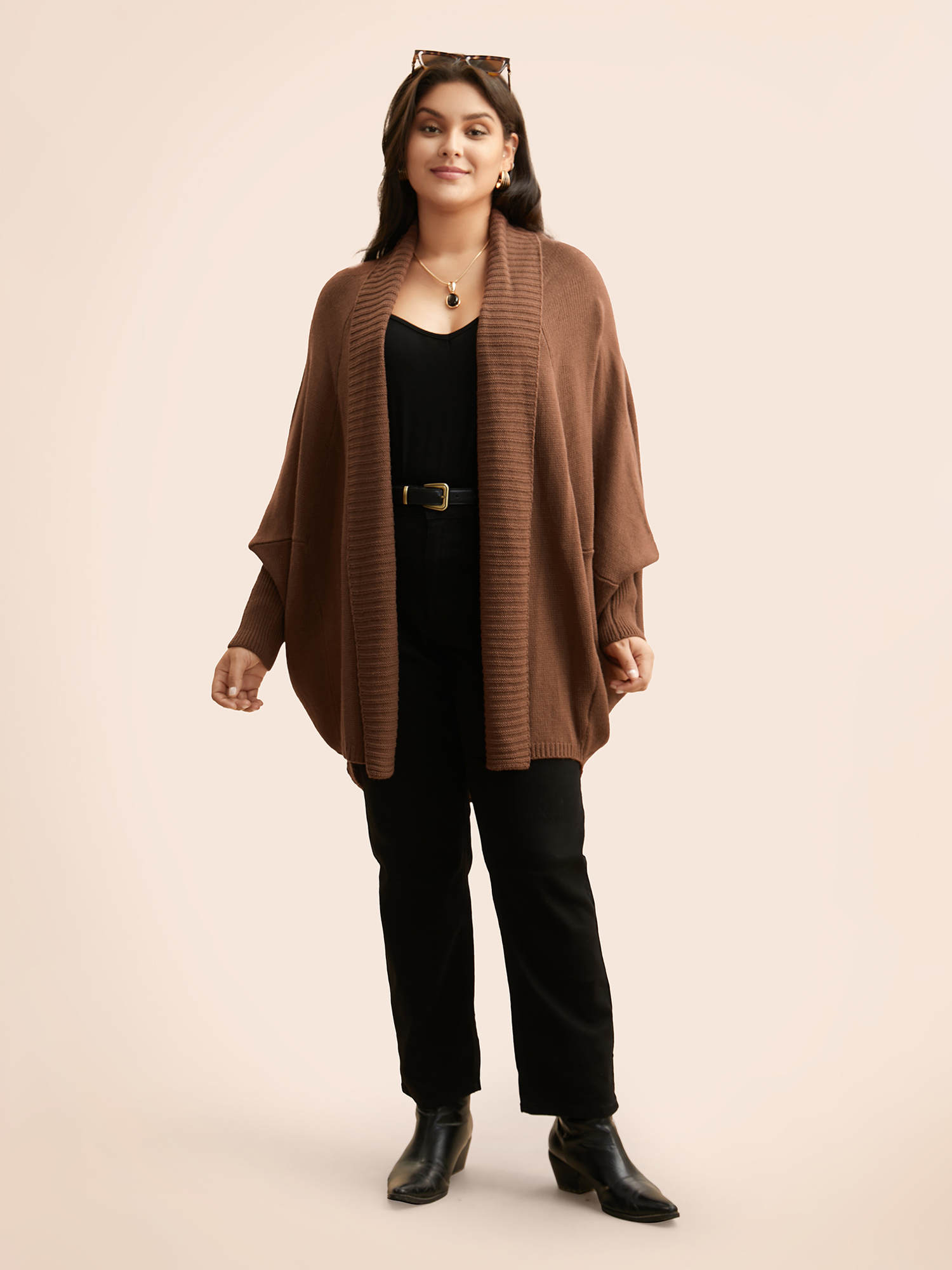 

Plus Size Texture Kimono Collar Dolman Sleeve Cardigan Browncoffeecolor Women Casual Loose Long Sleeve Everyday Cardigans BloomChic