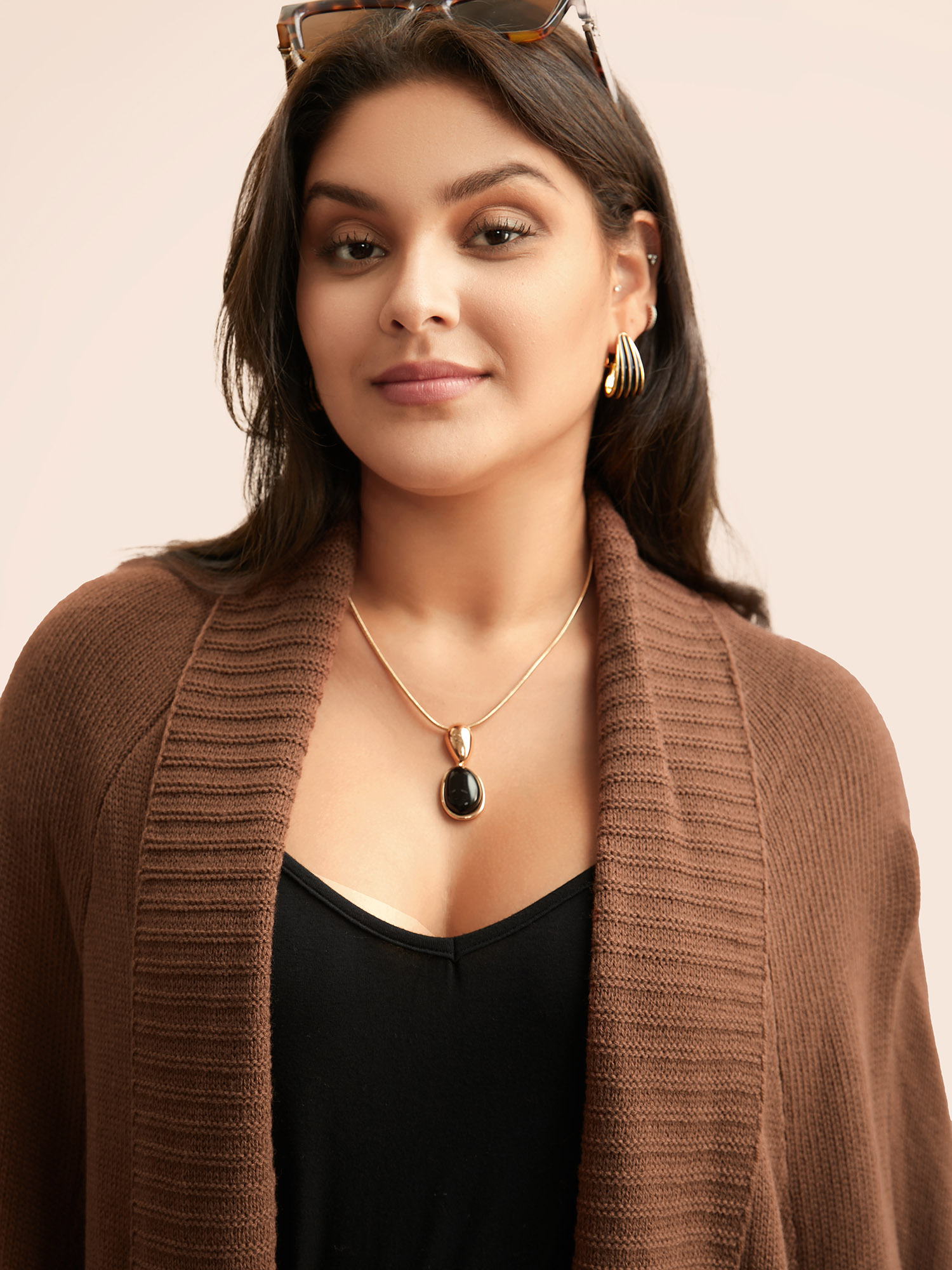 Plus Size Texture Kimono Collar Dolman Sleeve Cardigan Browncoffeecolor Women Casual Loose Long Sleeve Everyday Cardigans BloomChic 26/4X 