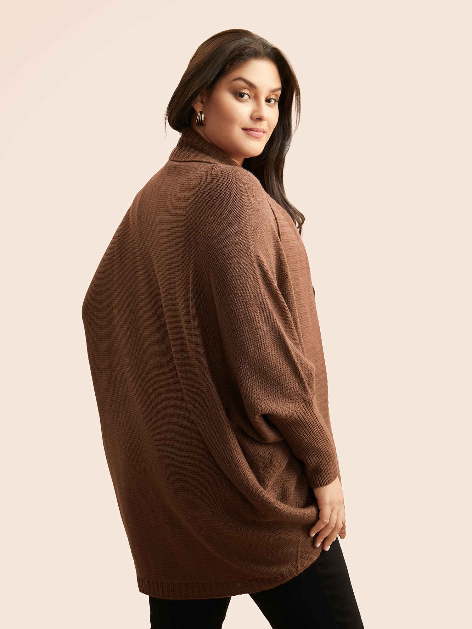 Plus Size Texture Kimono Collar Dolman Sleeve Cardigan Browncoffeecolor Women Casual Loose Long Sleeve Everyday Cardigans BloomChic 26/4X 