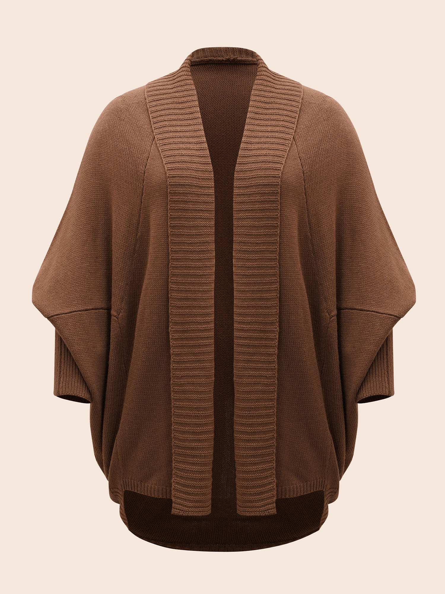 Plus Size Texture Kimono Collar Dolman Sleeve Cardigan Browncoffeecolor Women Casual Loose Long Sleeve Everyday Cardigans BloomChic 26/4X 