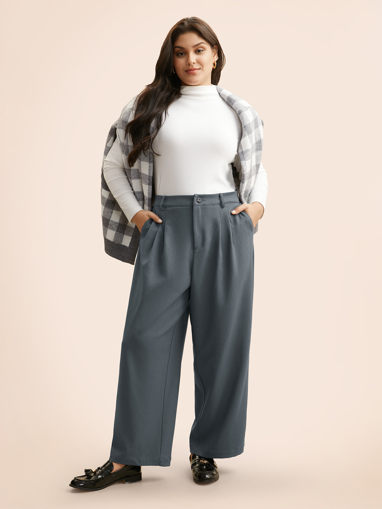 

Plus Size Mid Rise Pleated Straight Leg Pants Women SlateGray Workwear Essentials Straight Leg Mid Rise Work Pants BloomChic