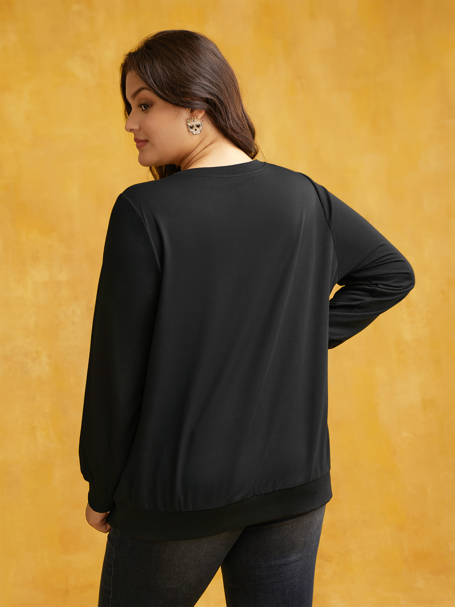 Plus Size Skeleton Embroidered Crew Neck Sweatshirt Women Multicolor Casual Patchwork Loose Round Neck Everyday Sweatshirts BloomChic 26/4X 