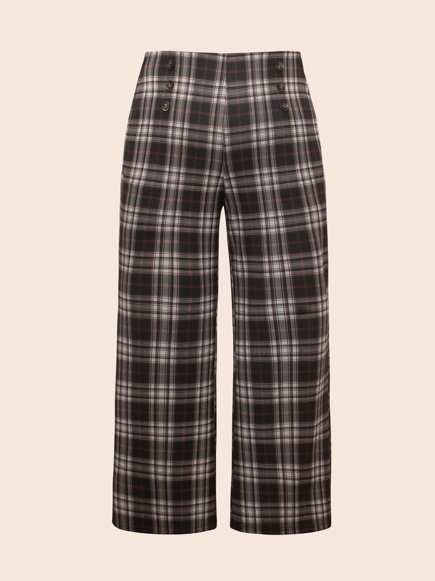 

Plus Size Plaid Button Detail Mid Rise Pants Women Black At the Office Wide Leg Mid Rise Work Pants BloomChic