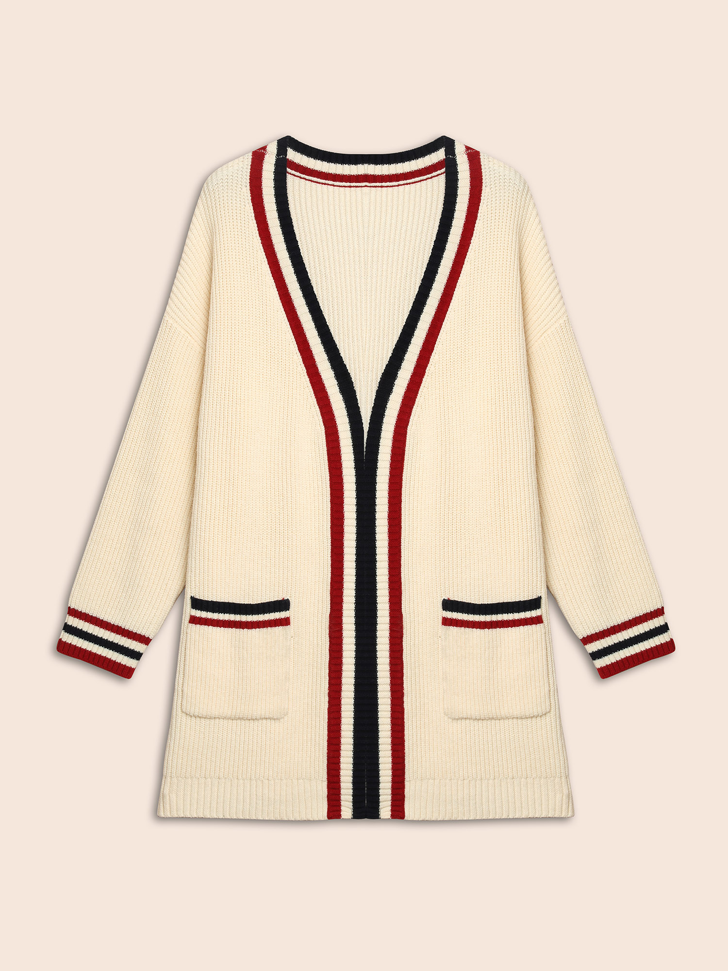 

Plus Size Supersoft Essentials Contrast Striped Drop Shoulder Cardigan Beige Women Casual Loose Long Sleeve Everyday Cardigans BloomChic