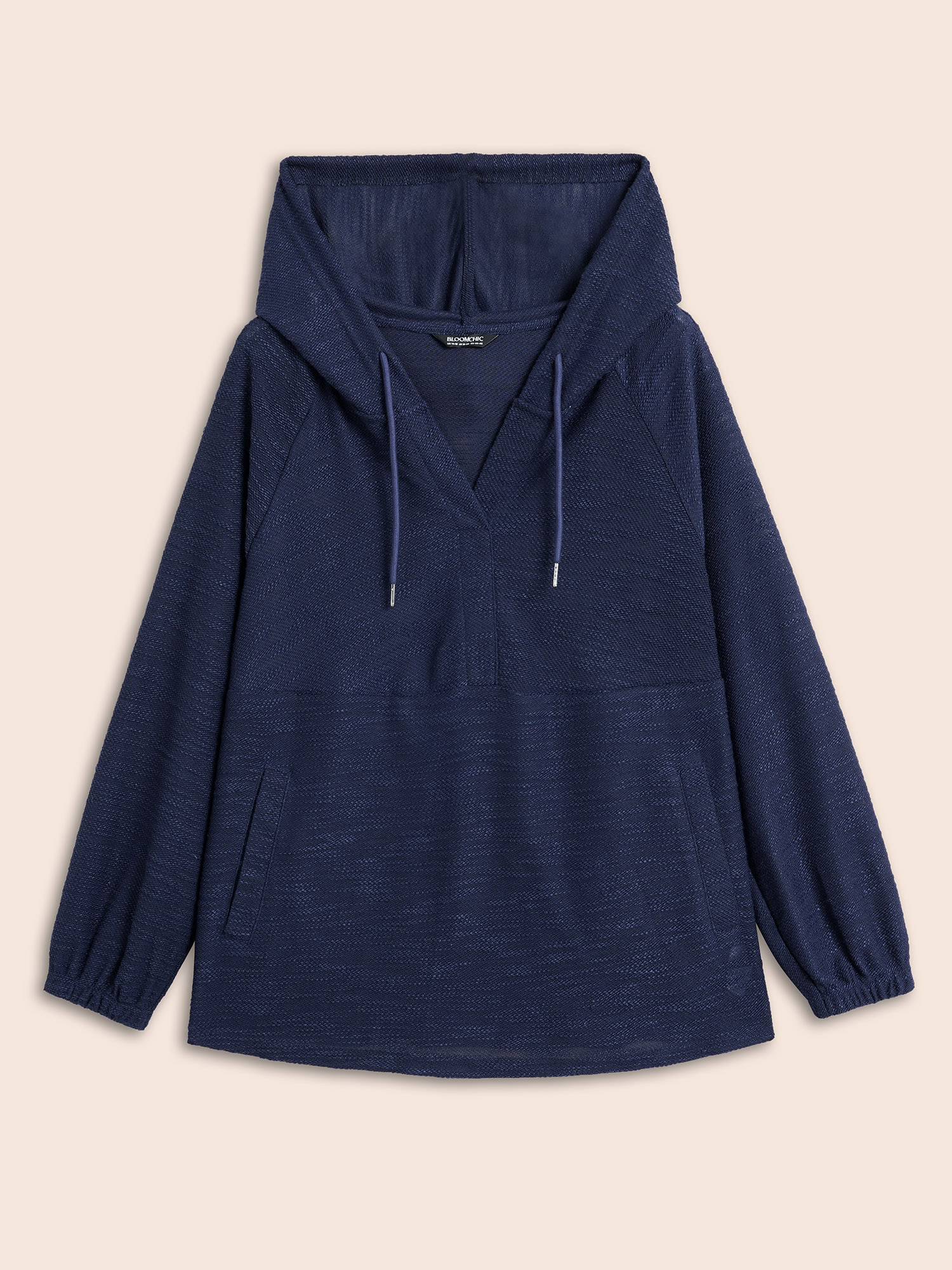 Plus Size Texture Drawstring Pocket Hooded Sweatshirt Women DarkBlue Casual Texture Loose Hooded Everyday Sweatshirts BloomChic 26/4X 