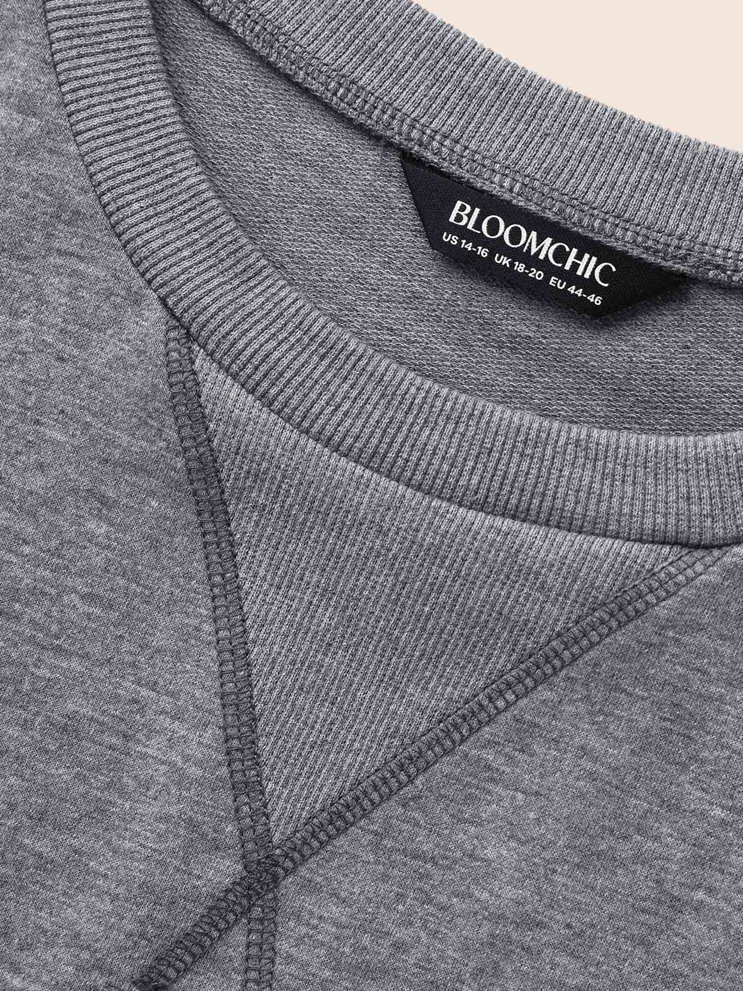 

Plus Size Round Neck Stitch Slightly Stretchy Sweatshirt Women Mediumgray Casual Topstitching Round Neck Everyday Sweatshirts BloomChic