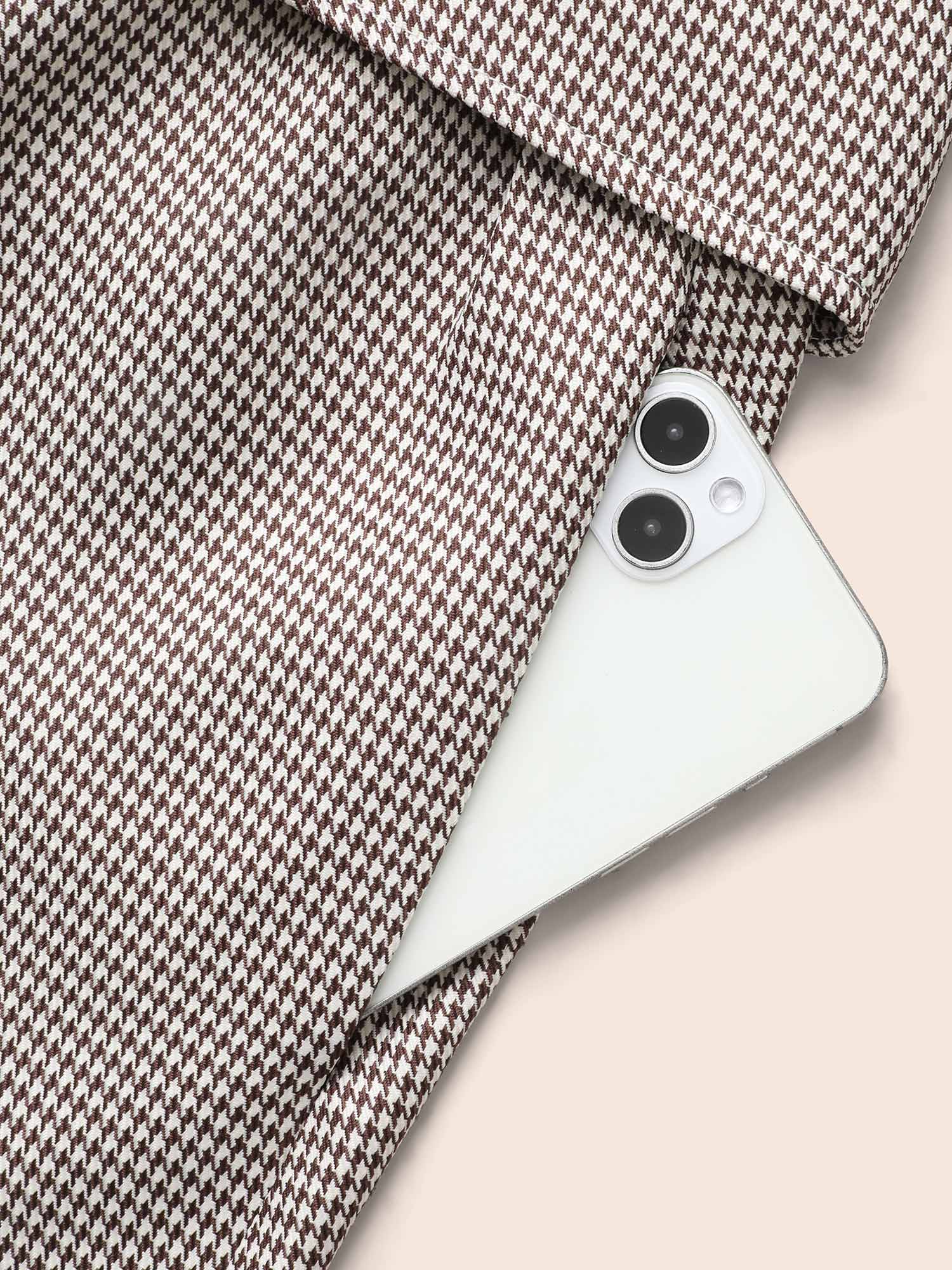 Plus Size Square Neck Houndstooth Elastic Waist Dress Browncoffeecolor Women At the Office Button Square Neck Sleeveless Curvy BloomChic 22-24/3X 