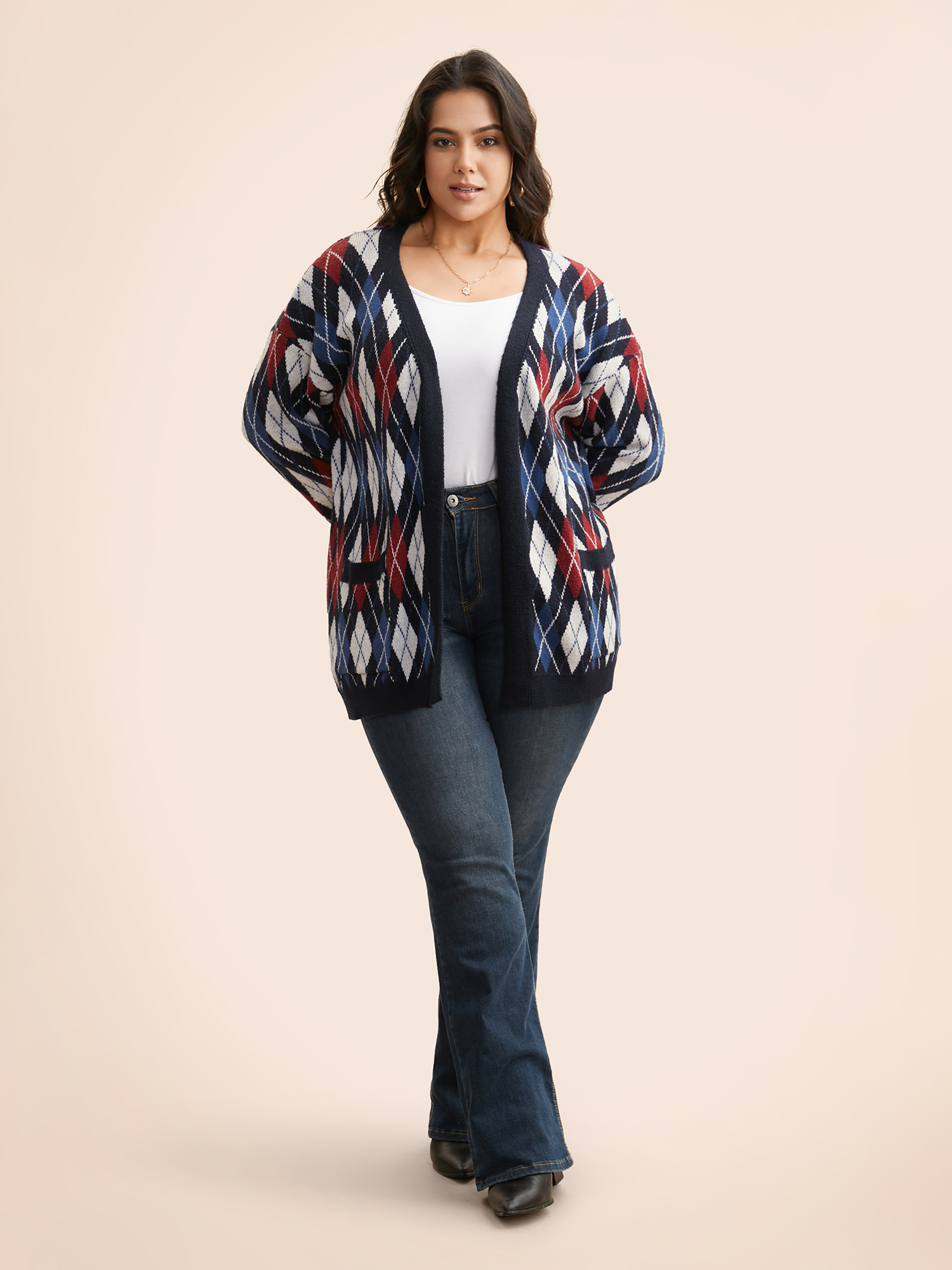 

Plus Size Plaid Drop Shoulder Pocket Cardigan Midnight Women Casual Loose Long Sleeve Everyday Cardigans BloomChic