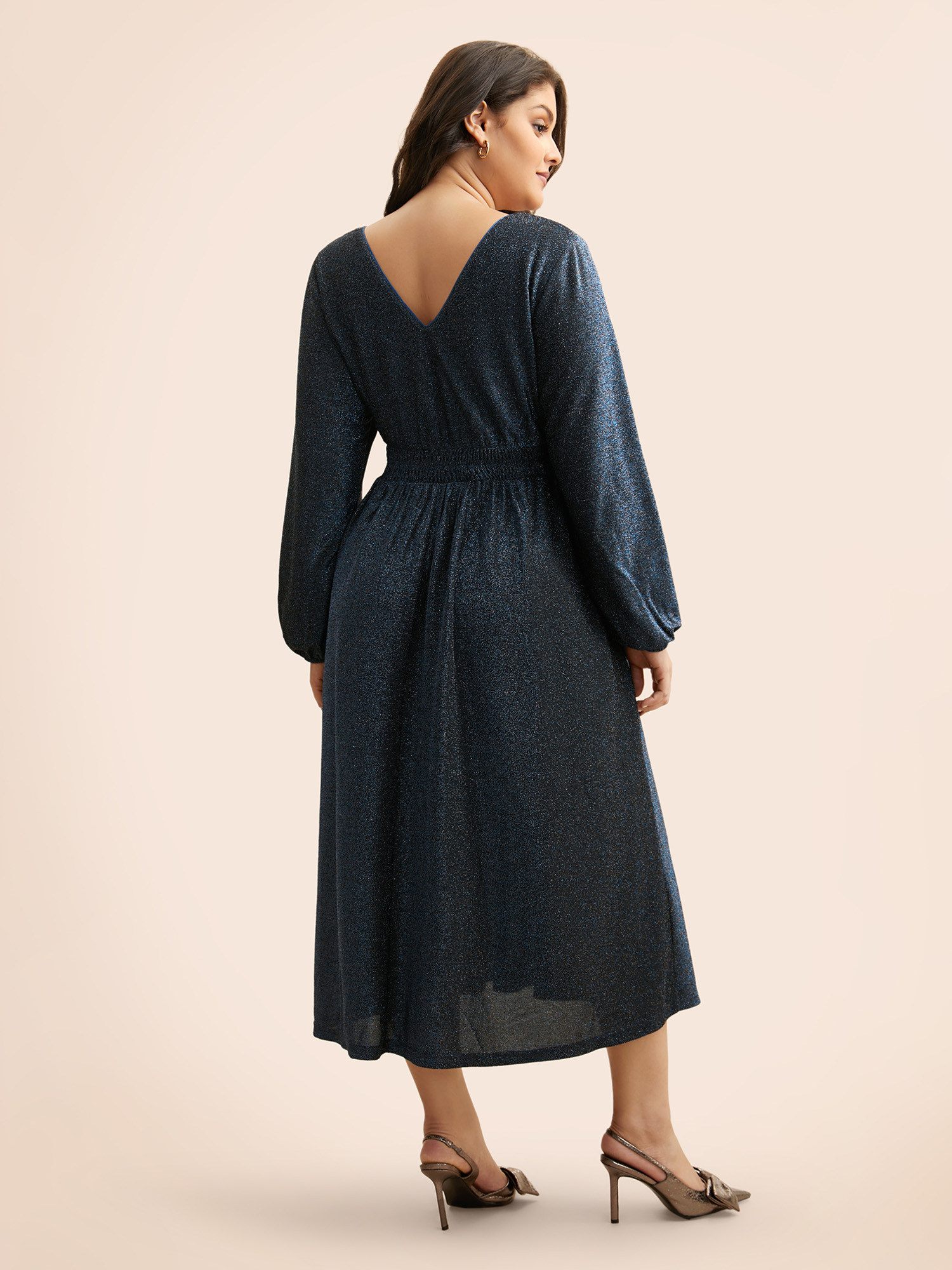 

Plus Size V Neck Luxe Texture Shirred Dress Arctic Women Cocktail Texture Party Curvy Bloomchic