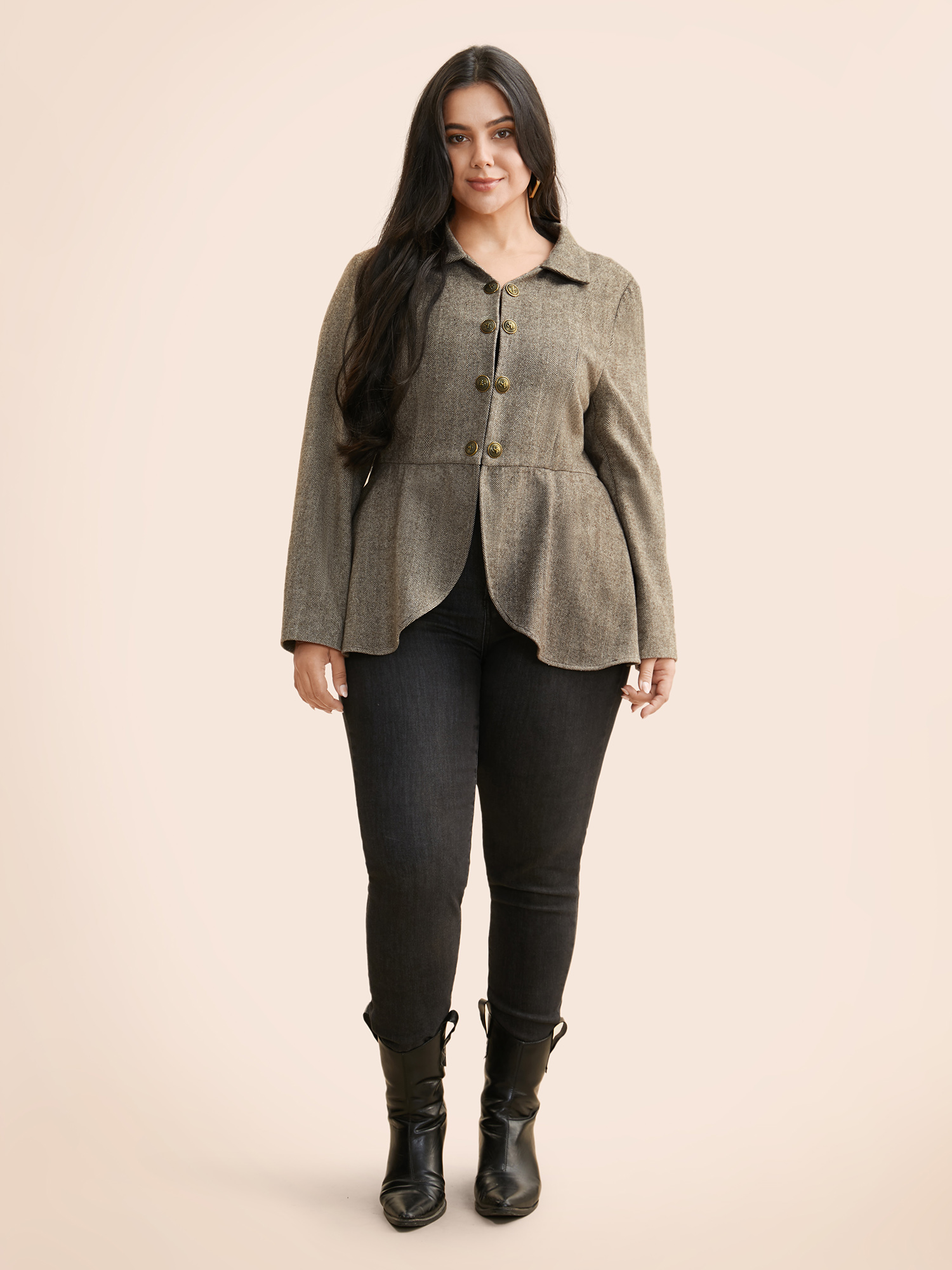 Plus Size Lapel Collar Metal Detail Jacket Women Multicolor Button Bodycon Everyday Jackets BloomChic 28/5X 