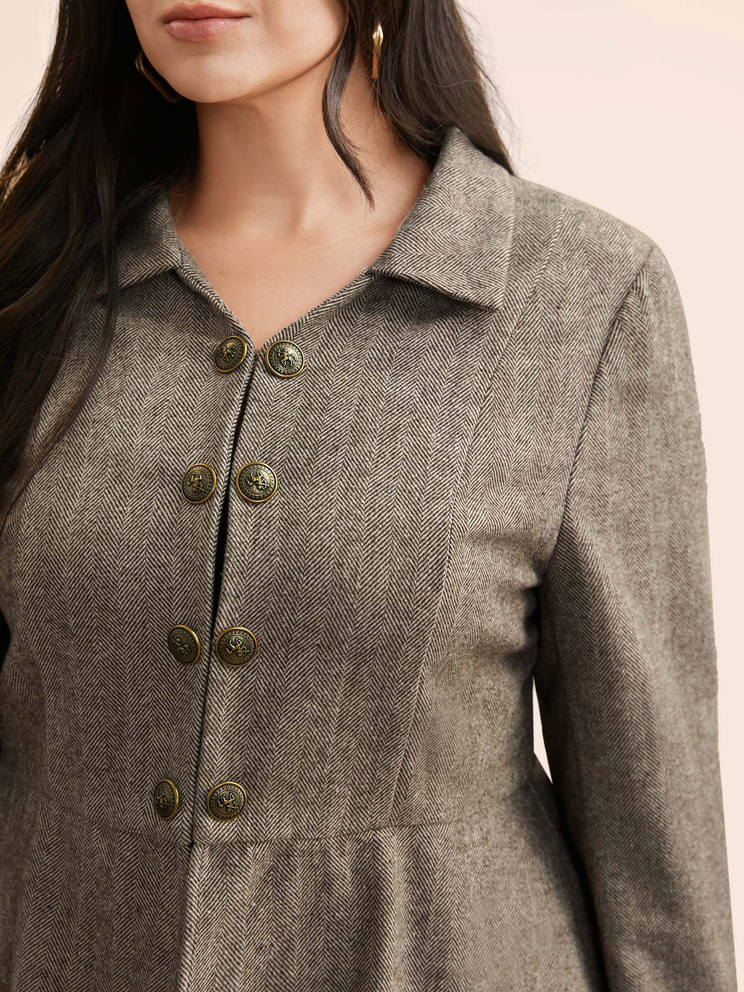 Plus Size Lapel Collar Metal Detail Jacket Women Multicolor Button Bodycon Everyday Jackets BloomChic 28/5X 