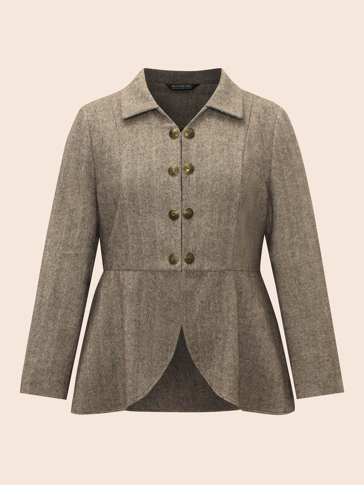 Plus Size Lapel Collar Metal Detail Jacket Women Multicolor Button Bodycon Everyday Jackets BloomChic 28/5X 