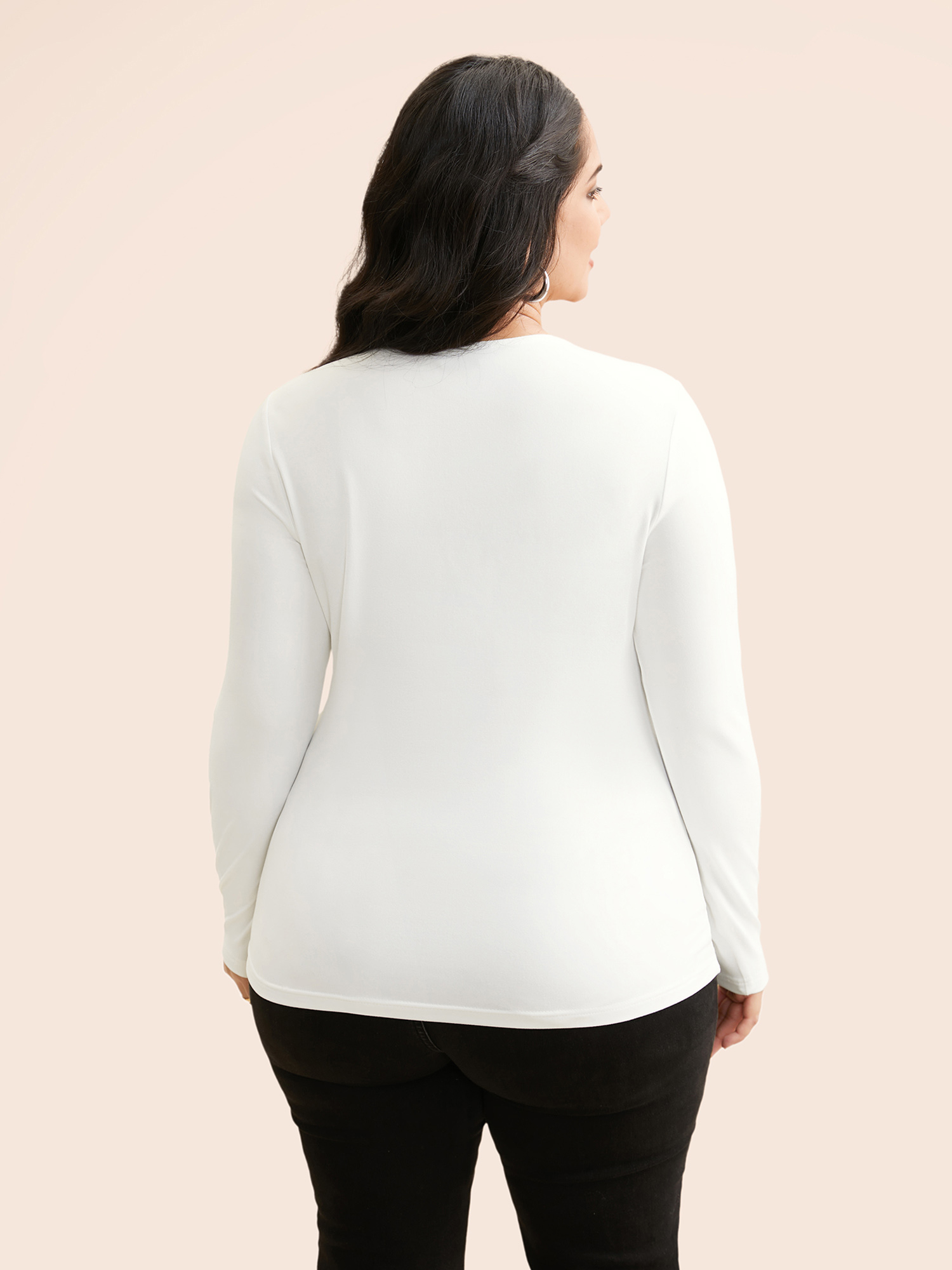 Plus Size Supersoft Essentials Solid Square Neck T-shirt WhiteSmoke Women Casual Non Square Neck Skinny Everyday T-shirts BloomChic 10/M 