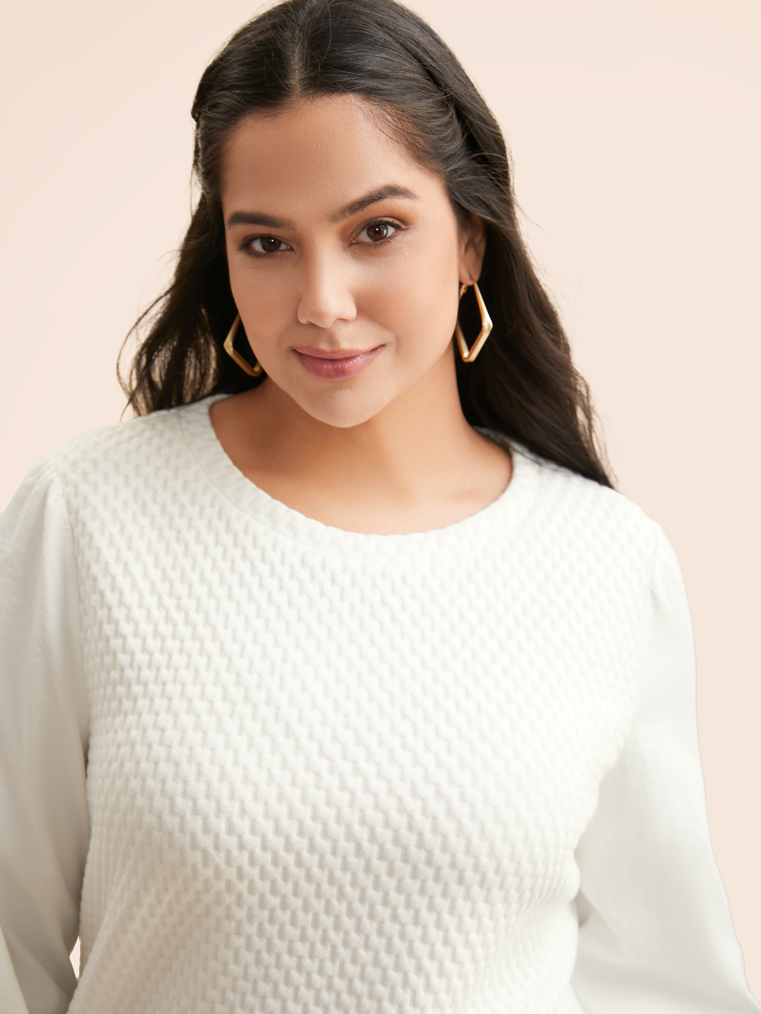 Plus Size Round Neck Texture Patchwork Sweatshirt Women Opticwhite Casual Texture Round Neck Everyday Sweatshirts BloomChic 12/L 