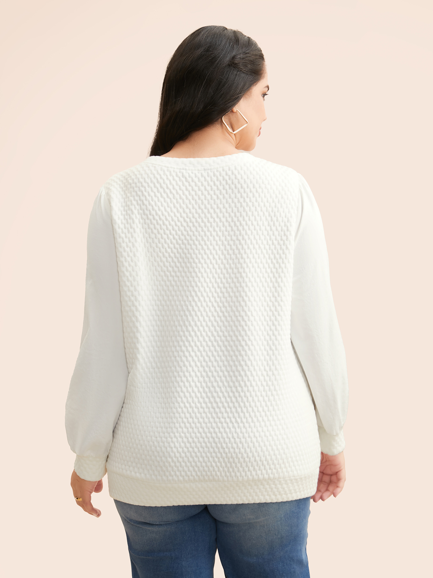 Plus Size Round Neck Texture Patchwork Sweatshirt Women Opticwhite Casual Texture Round Neck Everyday Sweatshirts BloomChic 12/L 