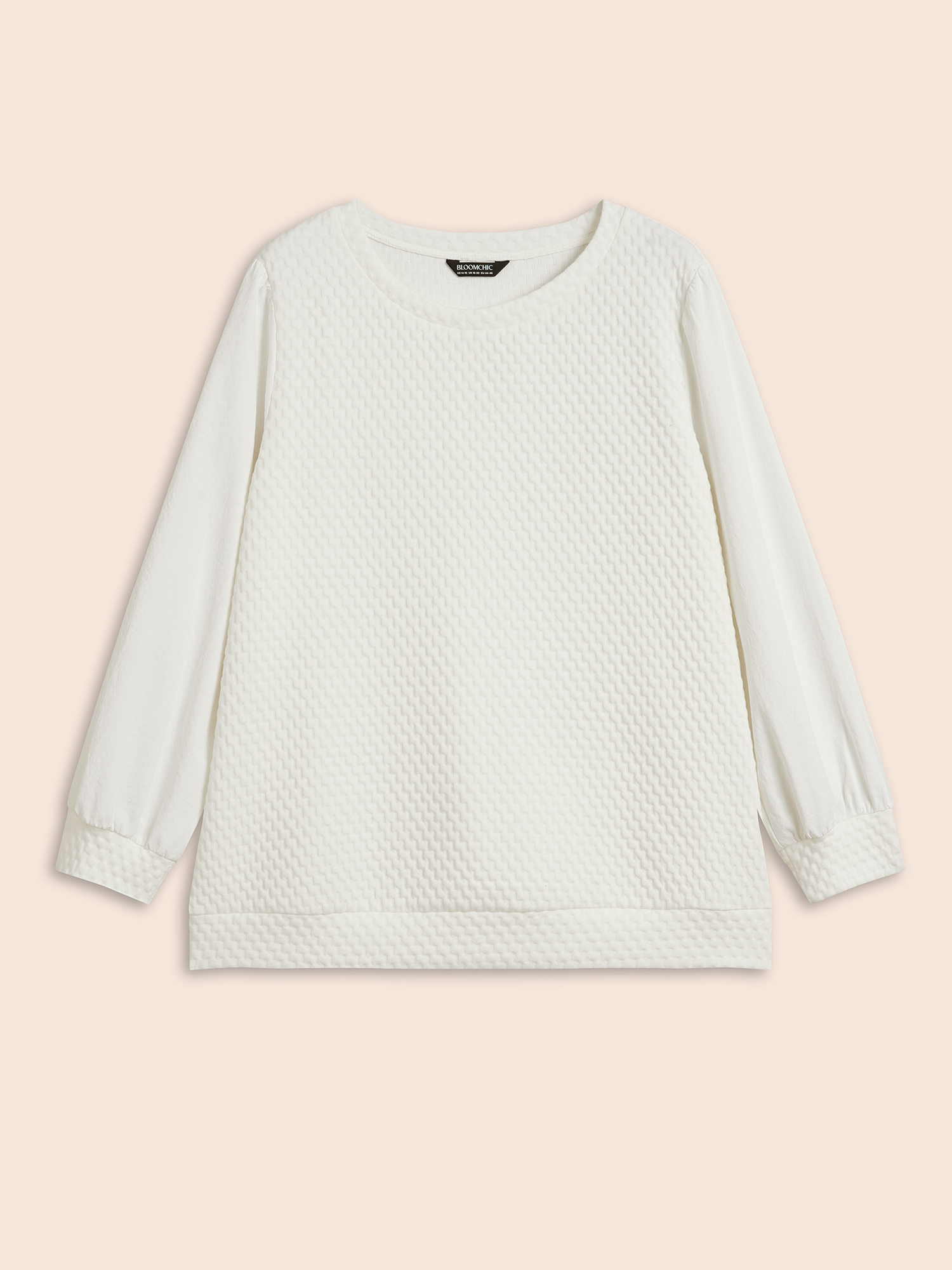 Plus Size Round Neck Texture Patchwork Sweatshirt Women Opticwhite Casual Texture Round Neck Everyday Sweatshirts BloomChic 12/L 