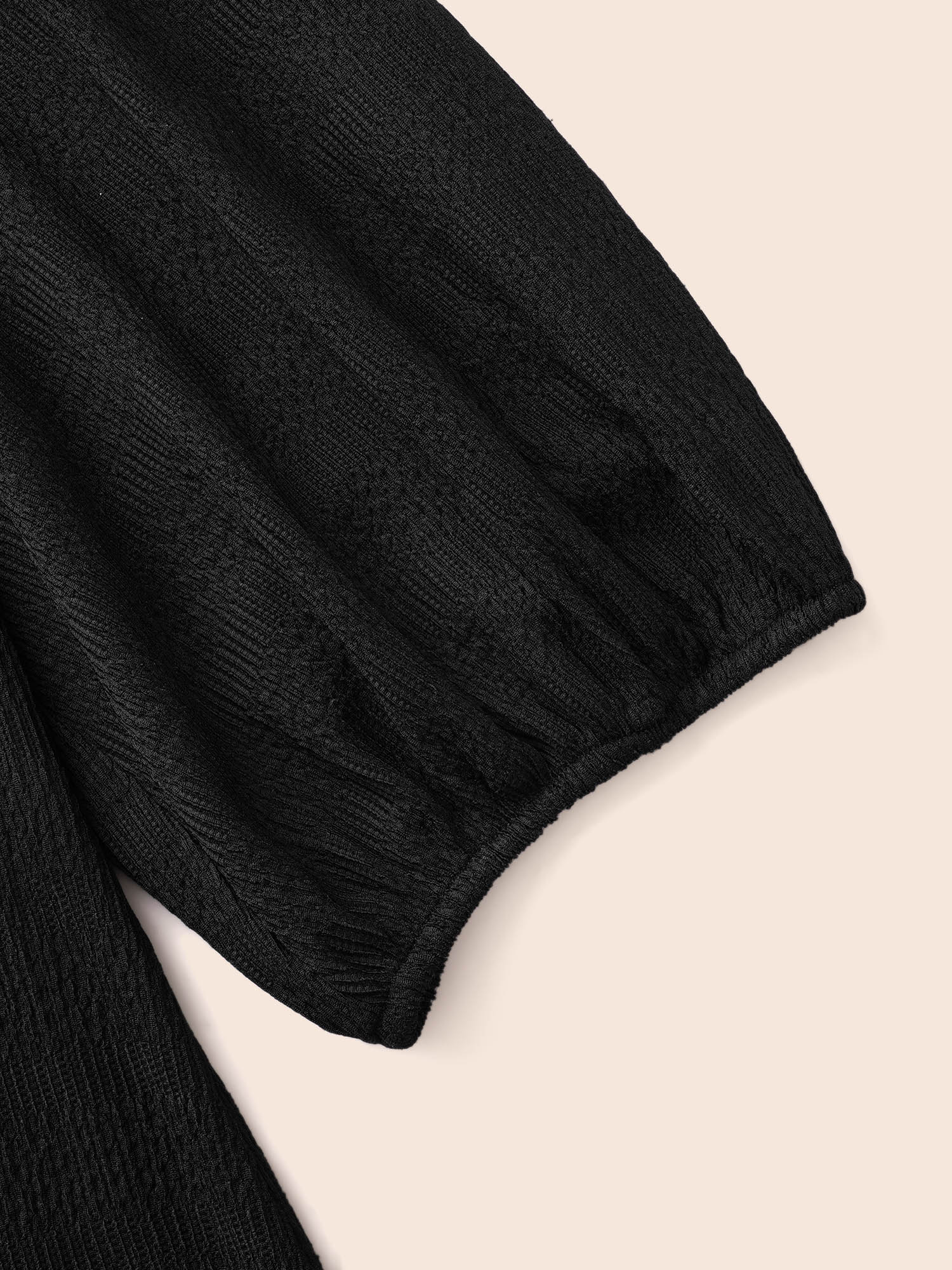 

Plus Size Texture Button Up Puff Sleeve Dress Black Women Casual Texture Round Neck Half Sleeve Curvy BloomChic