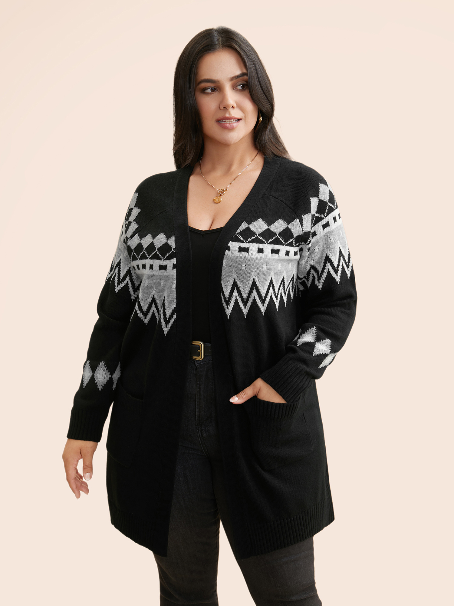 

Plus Size Bandana Geometric Raglan Sleeve Cardigan Black Women Casual Loose Long Sleeve Everyday Cardigans BloomChic