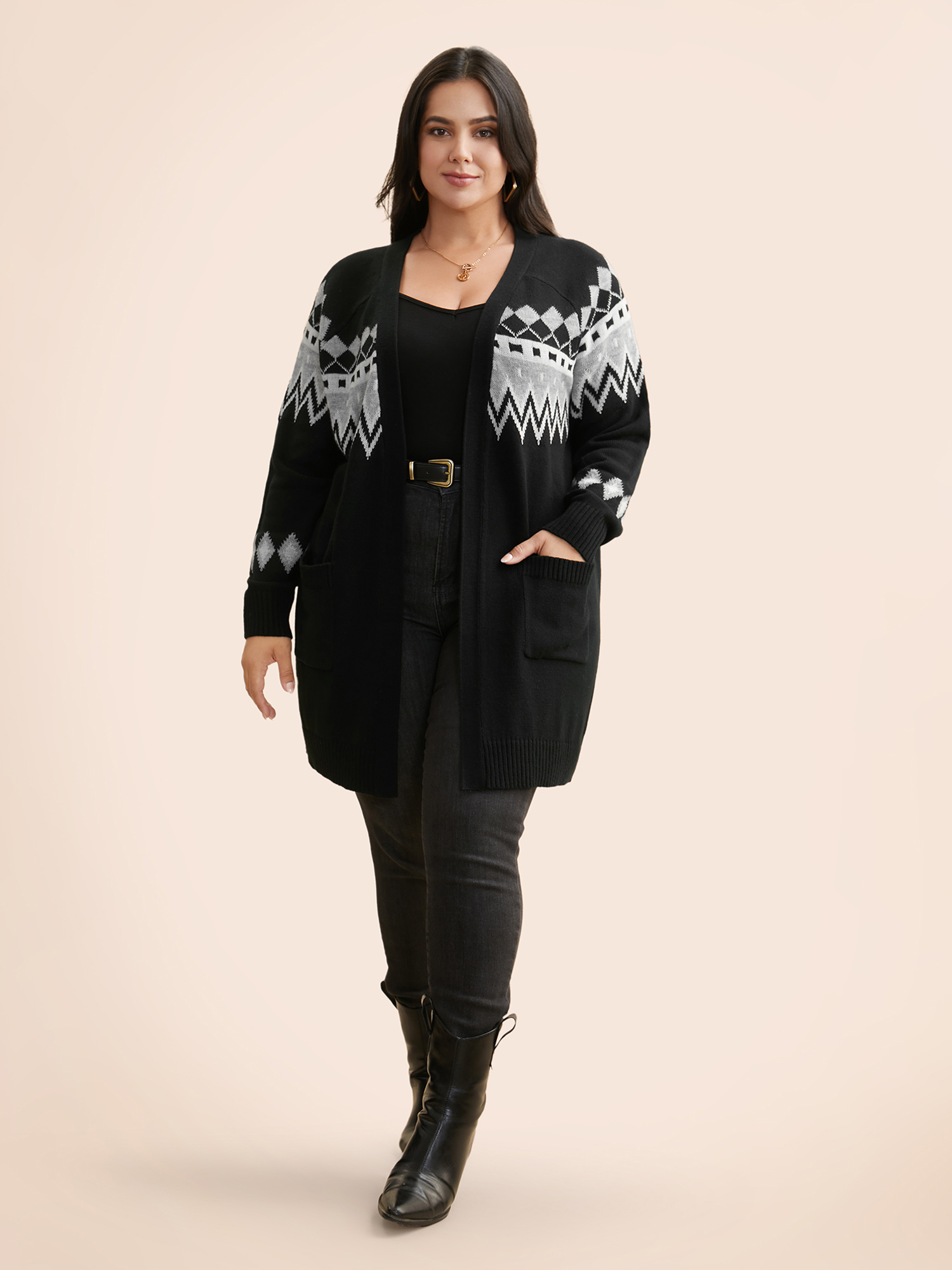 

Plus Size Bandana Geometric Raglan Sleeve Cardigan Black Women Casual Loose Long Sleeve Everyday Cardigans BloomChic