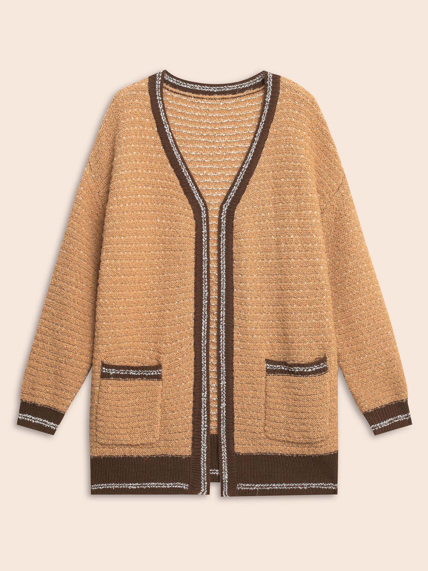 

Plus Size Texture Contrast Drop Shoulder Sleeve Cardigan LightBrown Women Casual Loose Long Sleeve Everyday Cardigans BloomChic