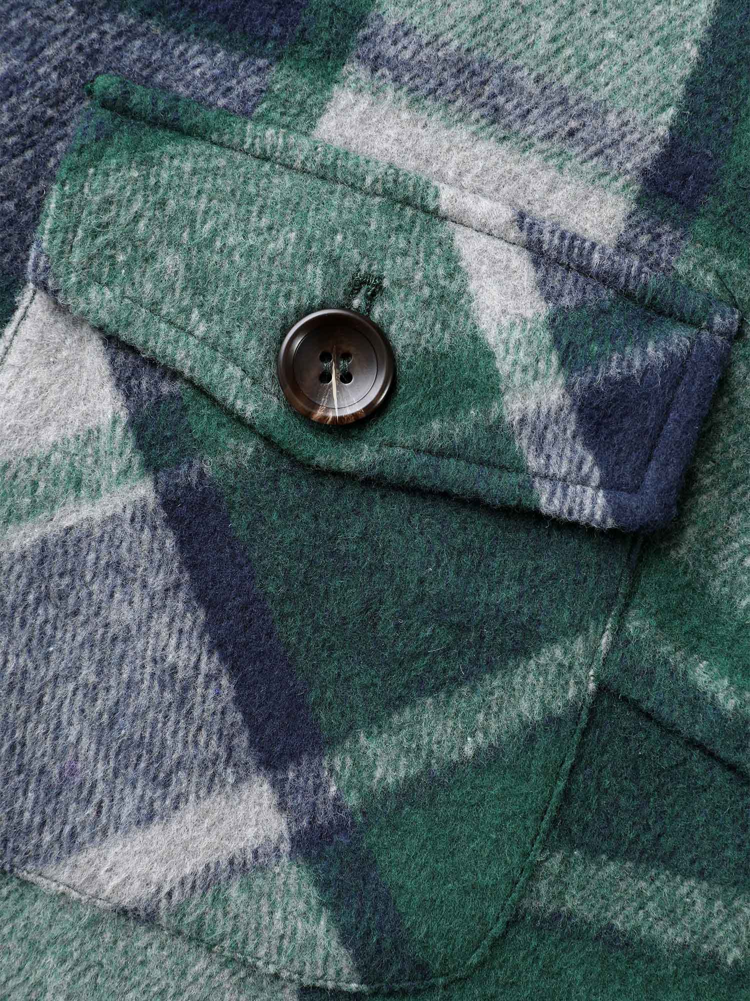 

Plus Size Plaid Shirt Collar Patched Pocket Jacket Women DarkGreen Button Loose Slanted pocket Everyday Jackets BloomChic