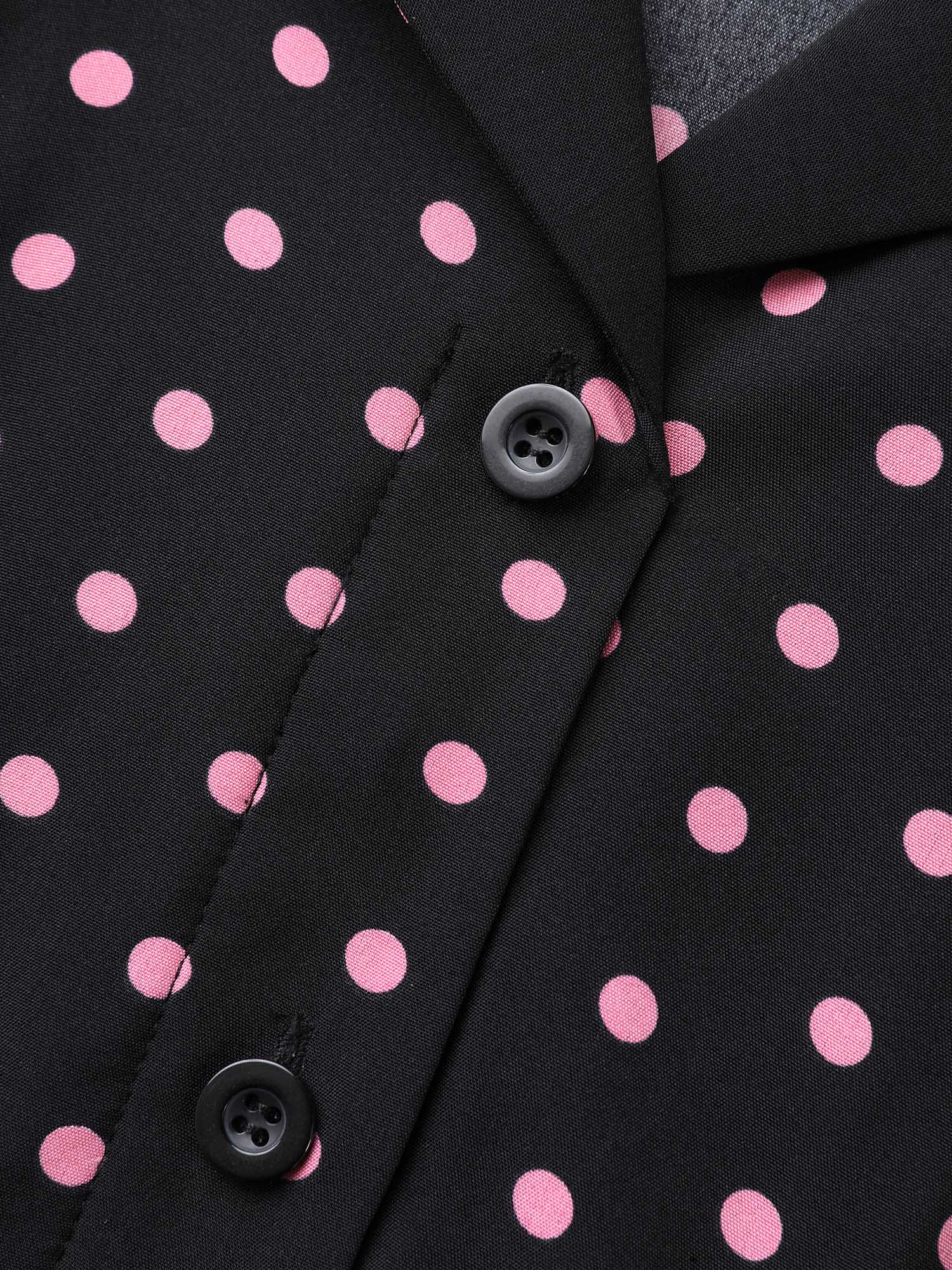 Plus Size Polka Dot Suit Collar Belted Dress Black Women Elegant Belted Suit Collar Long Sleeve Curvy BloomChic 28/5X 