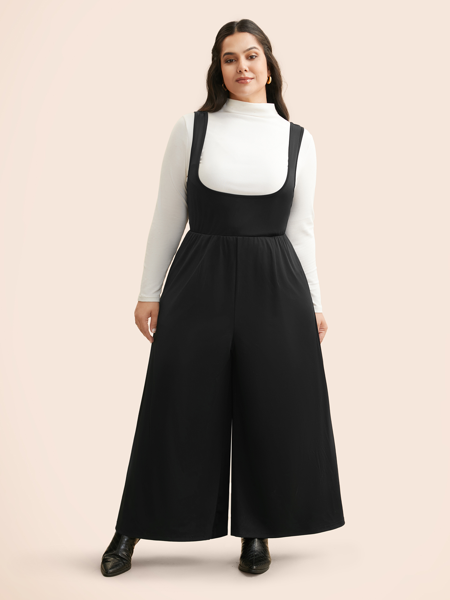 

Plus Size Black Solid Slightly Stretchy Pocket Jumpsuit Women Elegant Sleeveless Non Everyday Loose Jumpsuits BloomChic