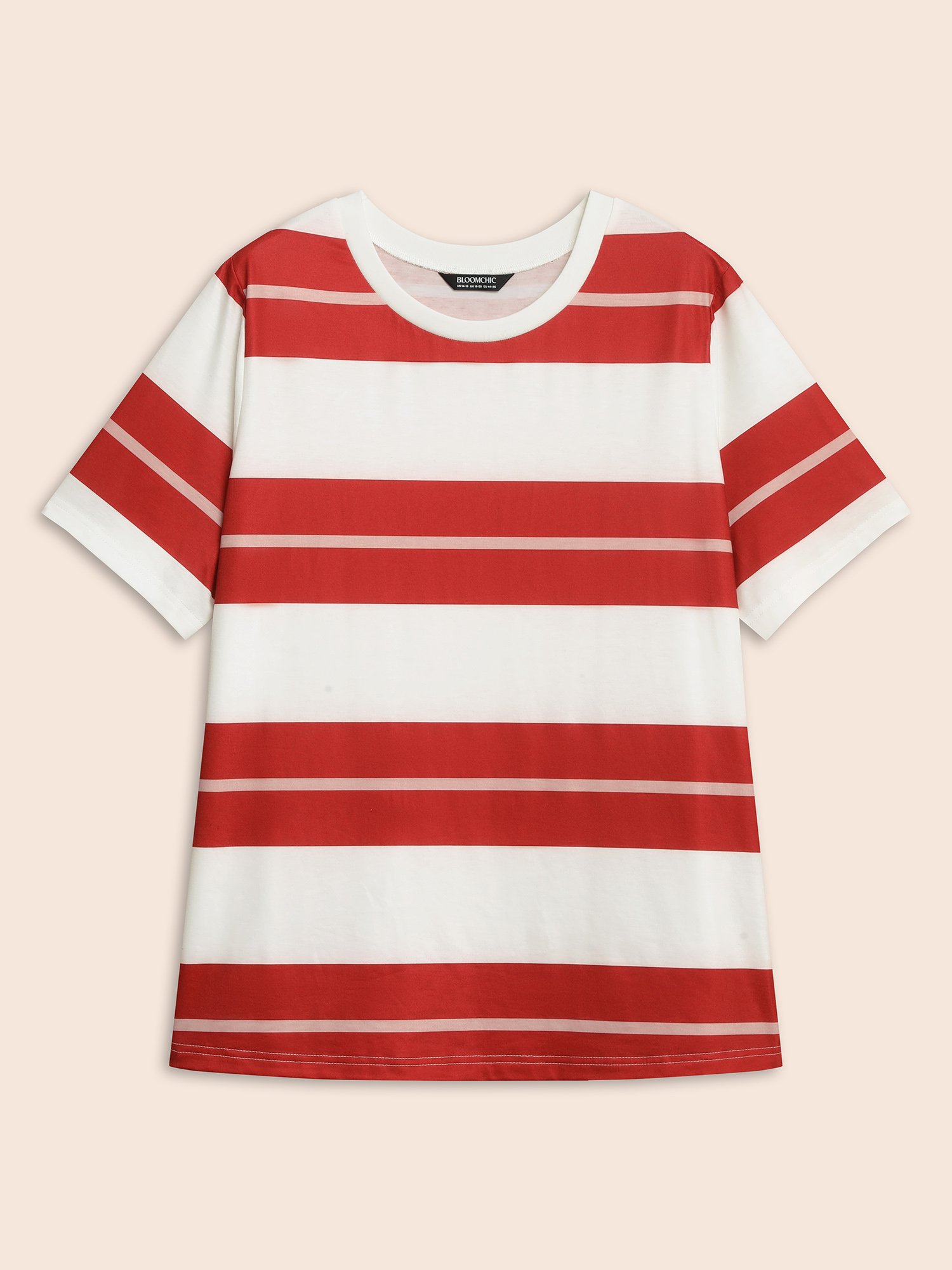 Plus Size Crew Neck Contrast Striped T-shirt Multicolor Women Casual Contrast Round Neck Everyday T-shirts BloomChic 10/M 
