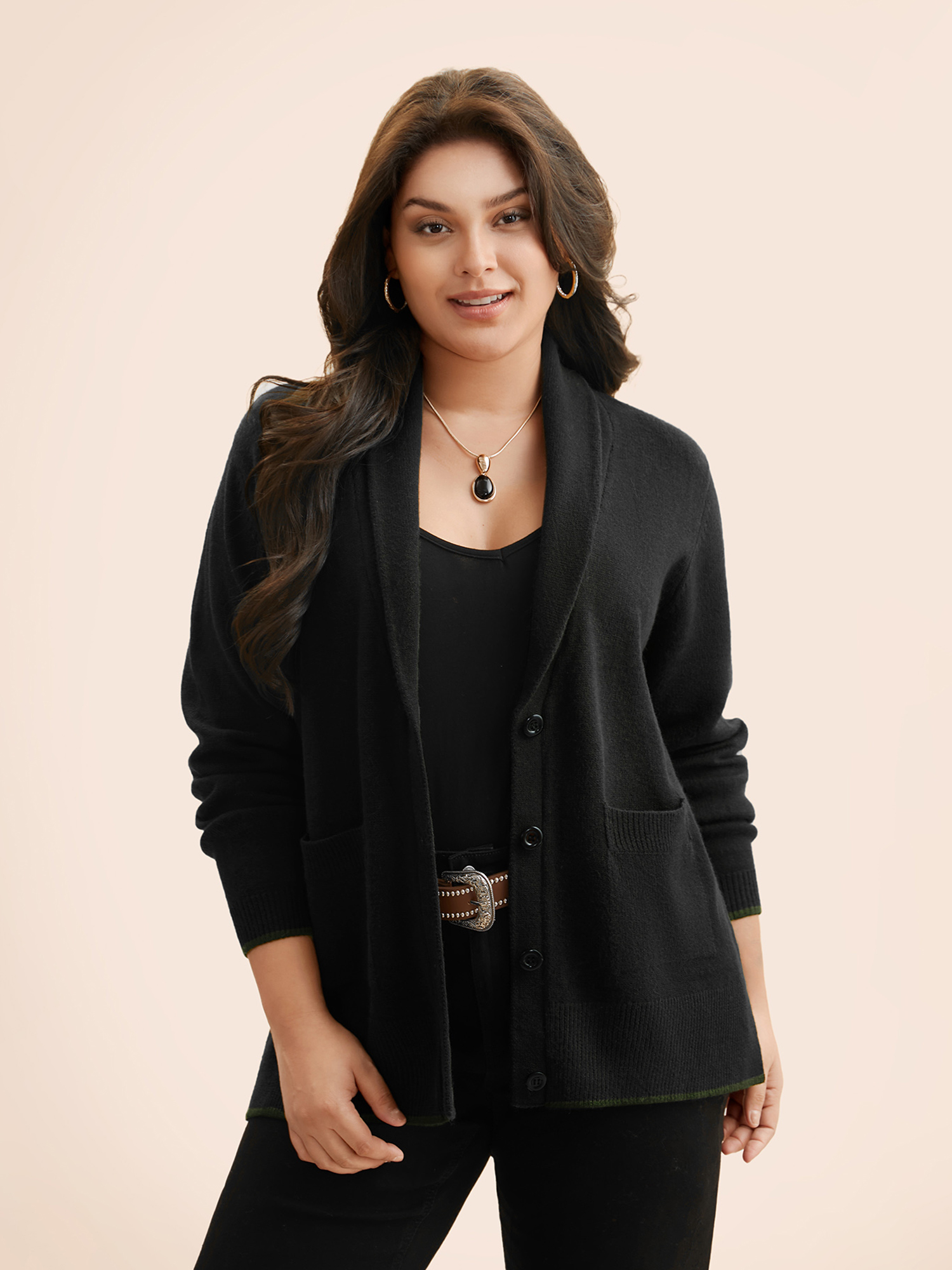 

Plus Size Supersoft Essentials Solid Shawl Collar Cardigan Black Women Casual Loose Long Sleeve Everyday Cardigans BloomChic