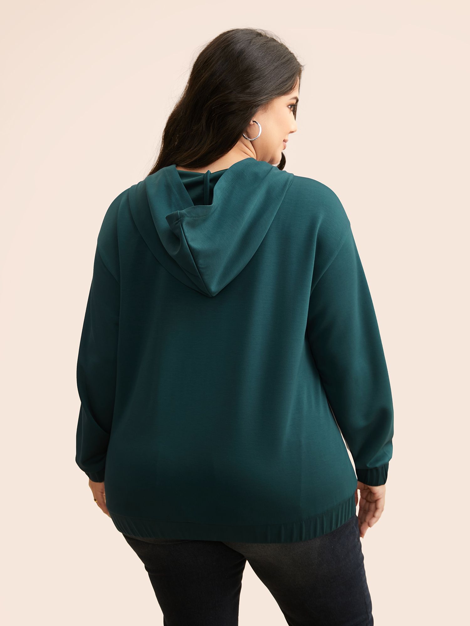 

Plus Size Contrast Half Zip Hooded Sweatshirt Women Cyan Casual Contrast Hooded Everyday Sweatshirts BloomChic