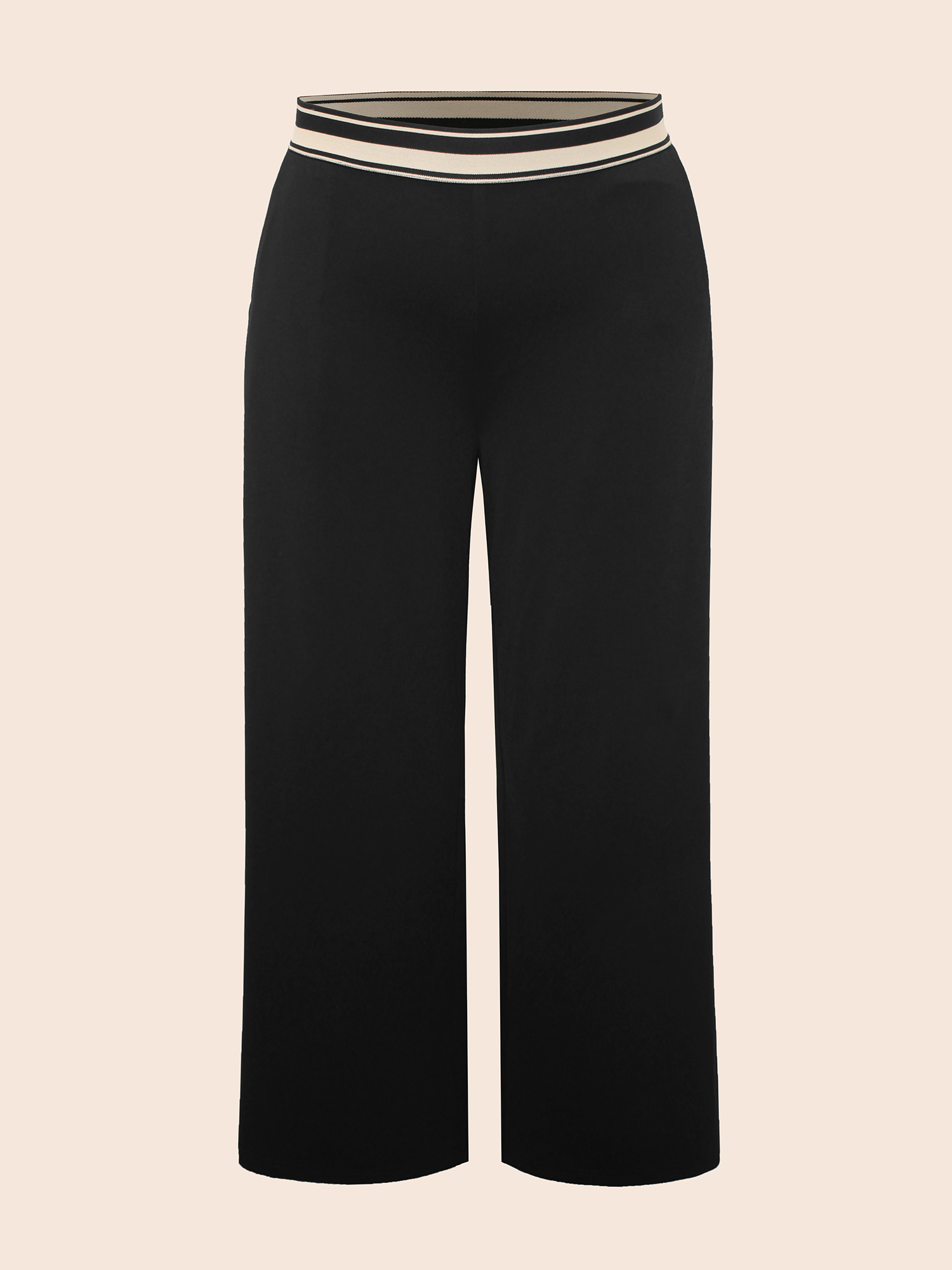 Plus Size Mid Rise Contrast Elastic Waist Pants Women Black Casual Mid Rise Everyday Pants BloomChic 14-16/1X 