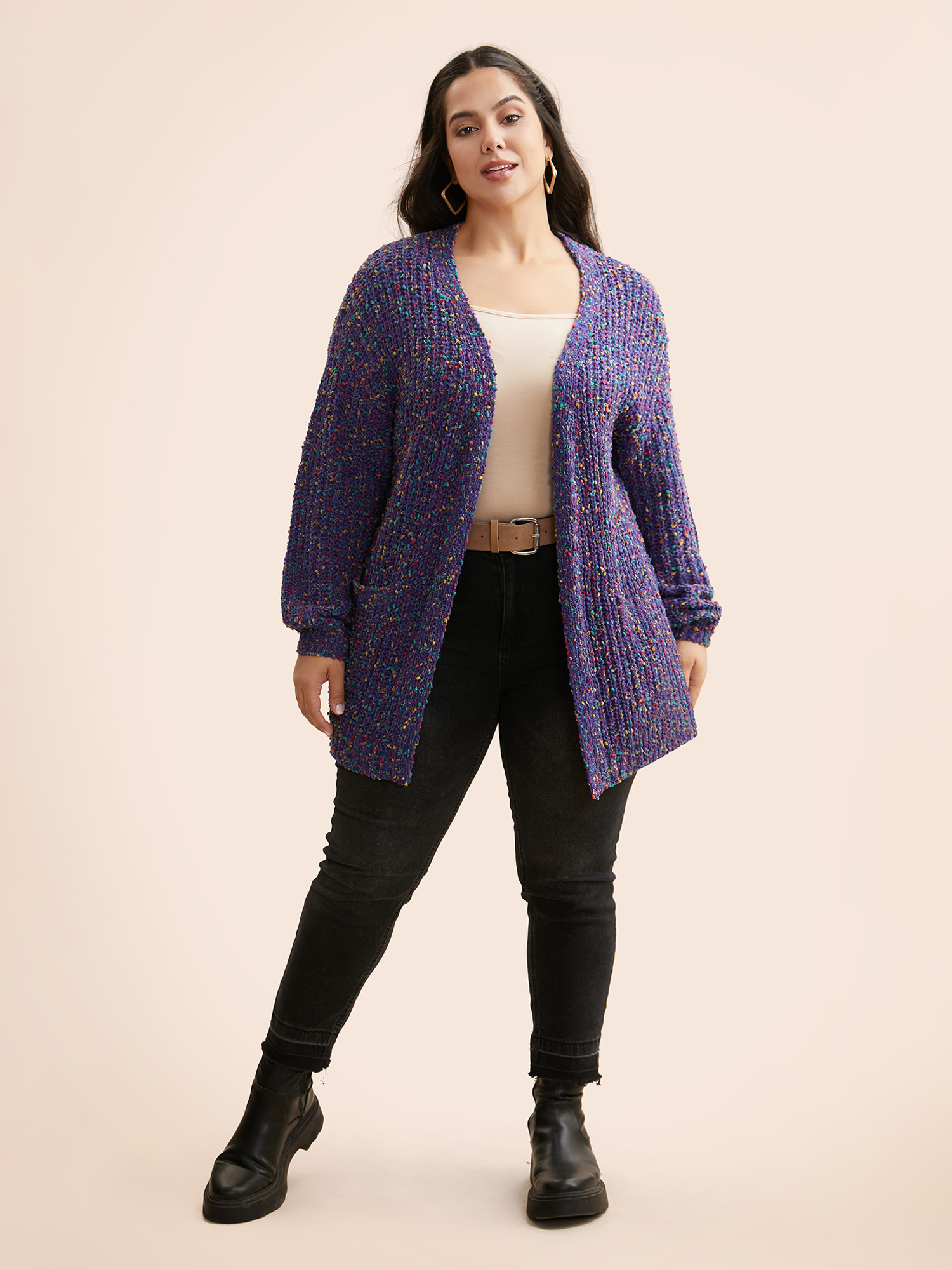 

Plus Size Heather Patched Pocket Drop Shoulder Cardigan Deeppurple Women Casual Loose Long Sleeve Everyday Cardigans BloomChic