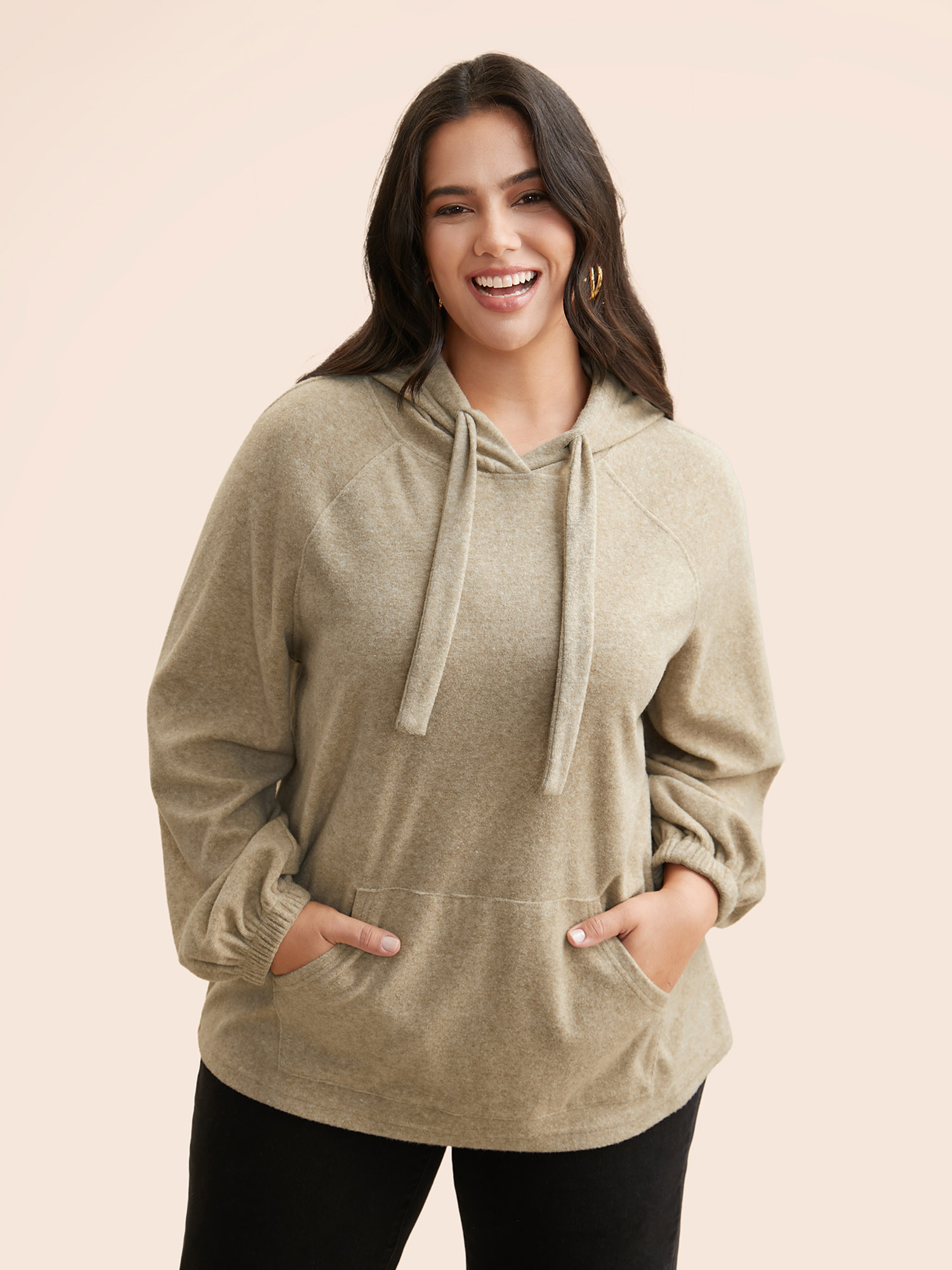 

Plus Size Airy Cozy Relaxed Fit Hooded Sweatshirt Women Tan Casual Drawstring Loose Hooded Everyday Sweatshirts BloomChic