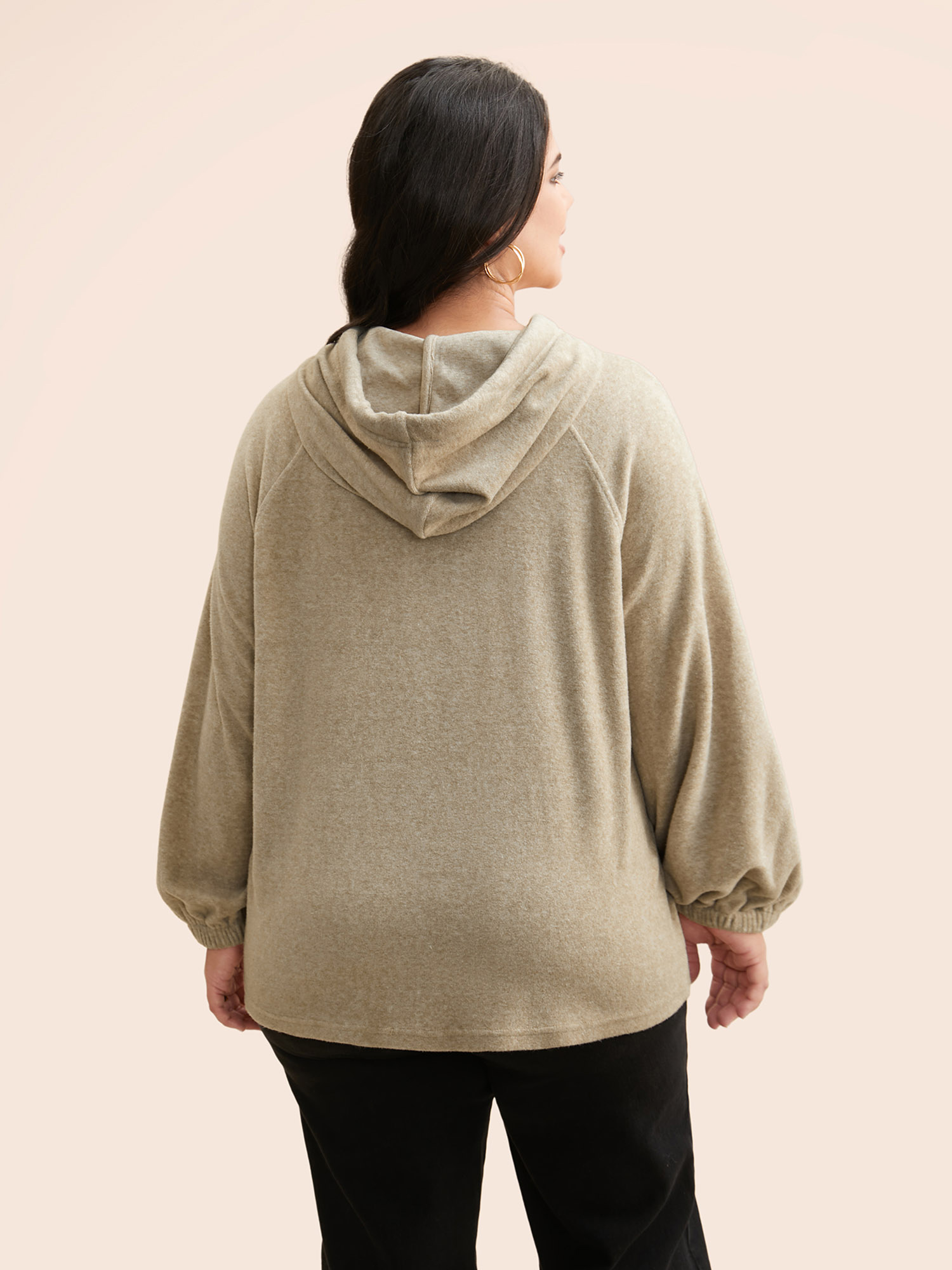 Plus Size Airy Cozy Relaxed Fit Hooded Sweatshirt Women Tan Casual Drawstring Loose Hooded Everyday Sweatshirts BloomChic 10/M 