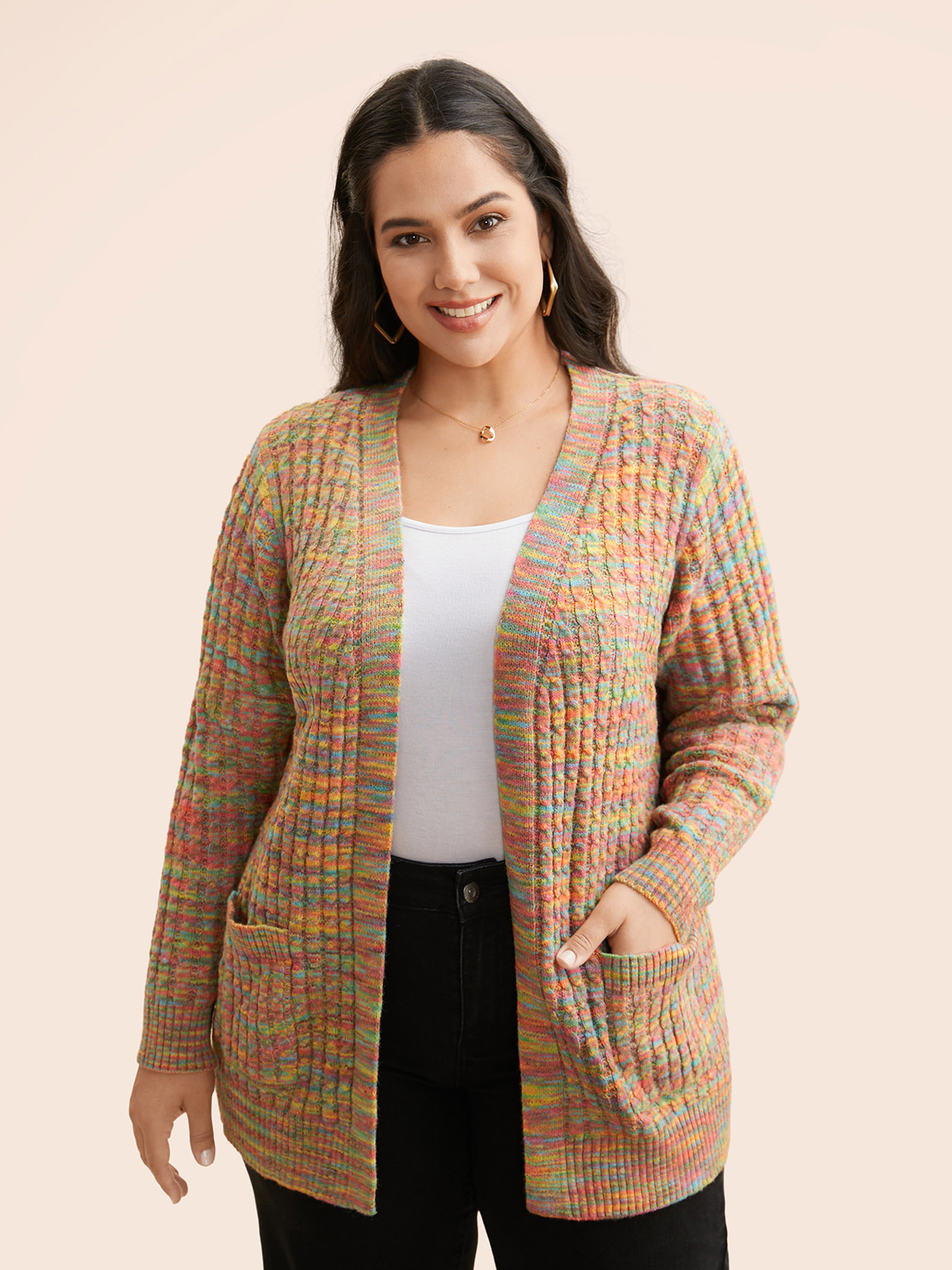 

Plus Size Ombre Heather Patched Pocket Cardigan Multicolor Women Casual Loose Long Sleeve Everyday Cardigans BloomChic