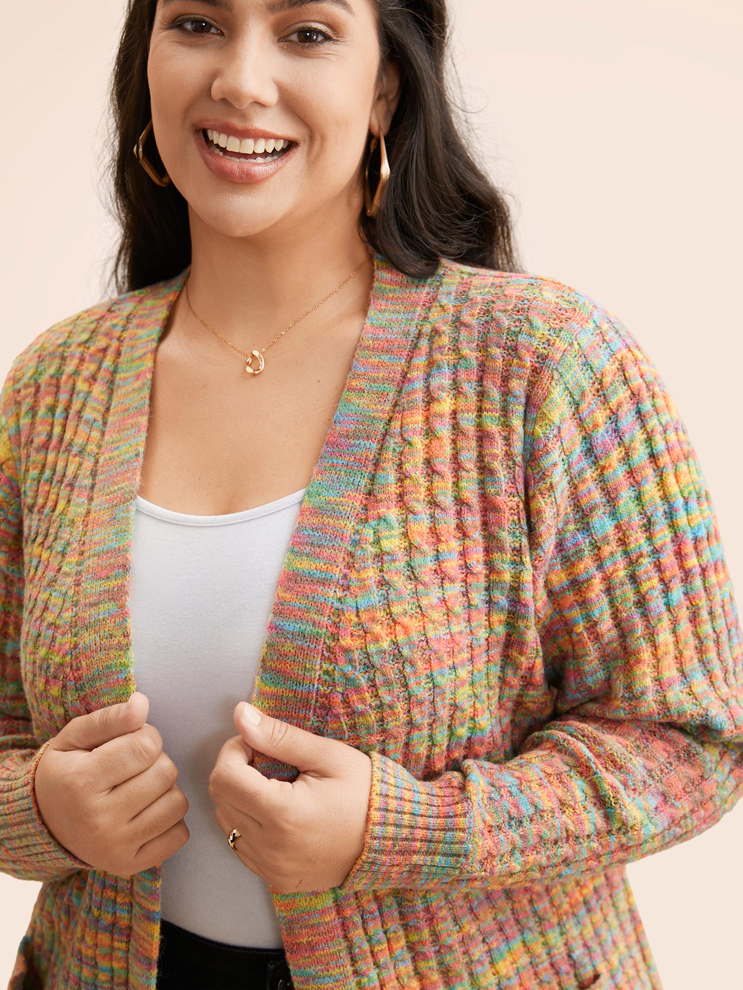 

Plus Size Ombre Heather Patched Pocket Cardigan Multicolor Women Casual Loose Long Sleeve Everyday Cardigans BloomChic