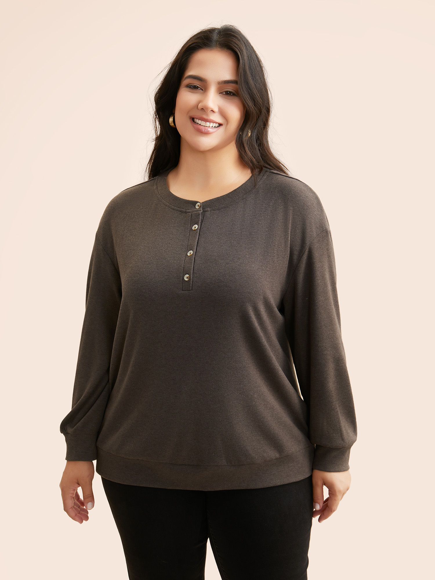 

Plus Size Airy Cozy Drop Shoulder T-shirt DarkBrown Women Casual Texture Round Neck Everyday T-shirts BloomChic