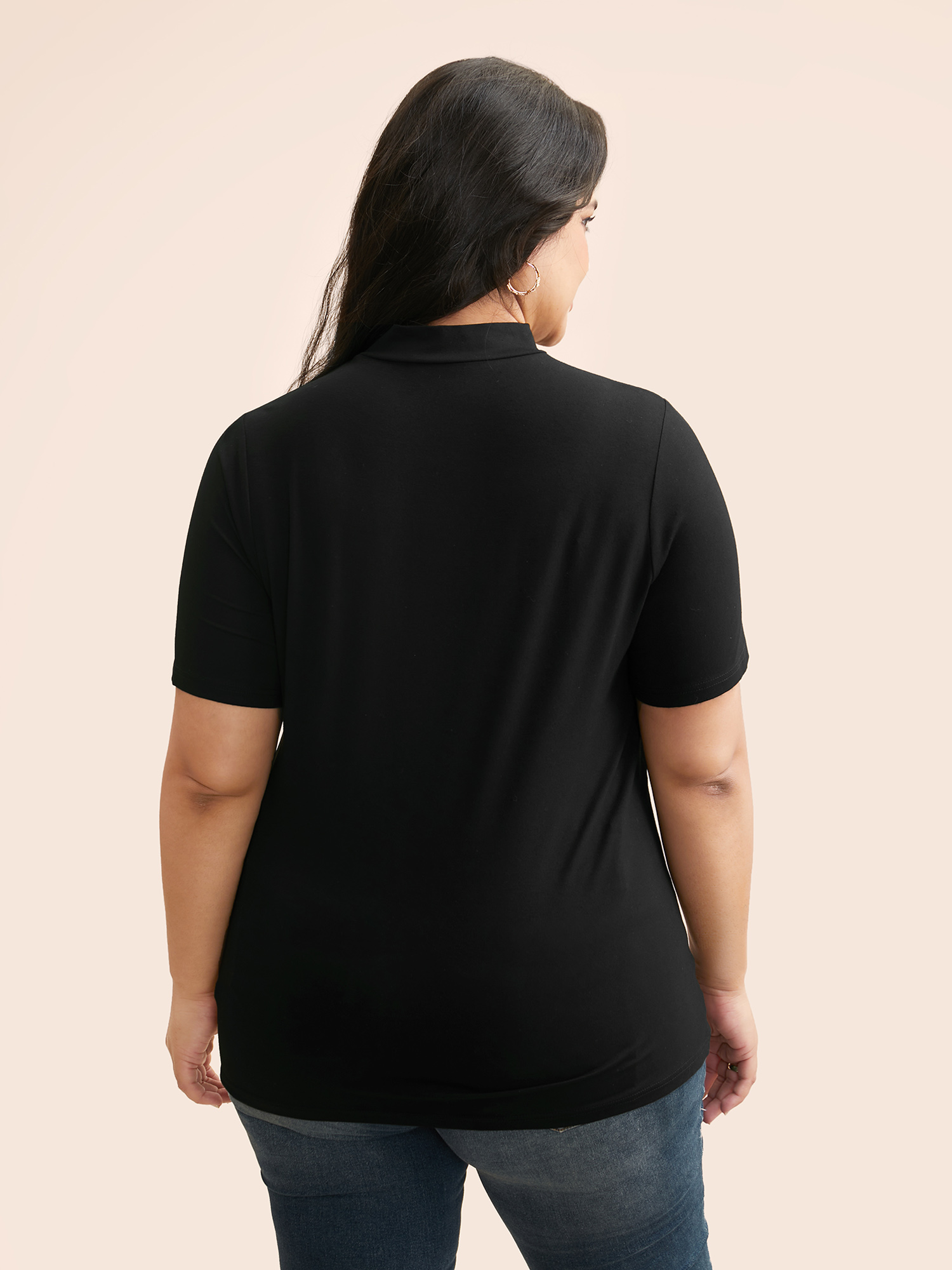 Plus Size Supersoft Essentials Solid Mock Neck T-shirt Black Women Casual Non Mock Neck Skinny Everyday T-shirts BloomChic 10/M 