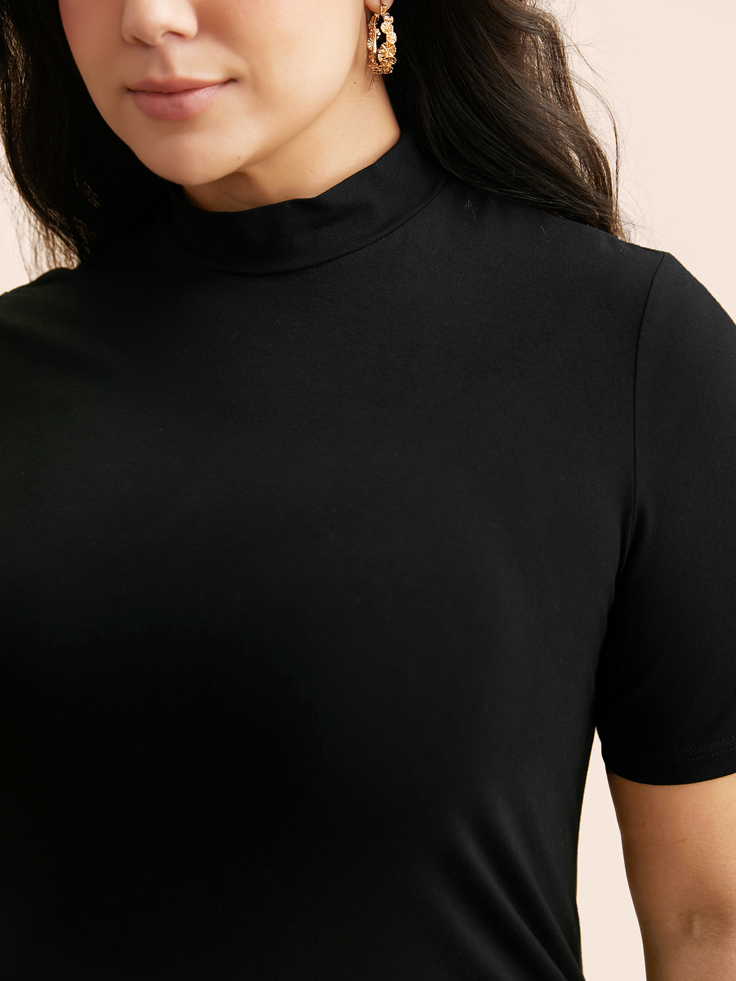 Plus Size Supersoft Essentials Solid Mock Neck T-shirt Black Women Casual Non Mock Neck Skinny Everyday T-shirts BloomChic 10/M 