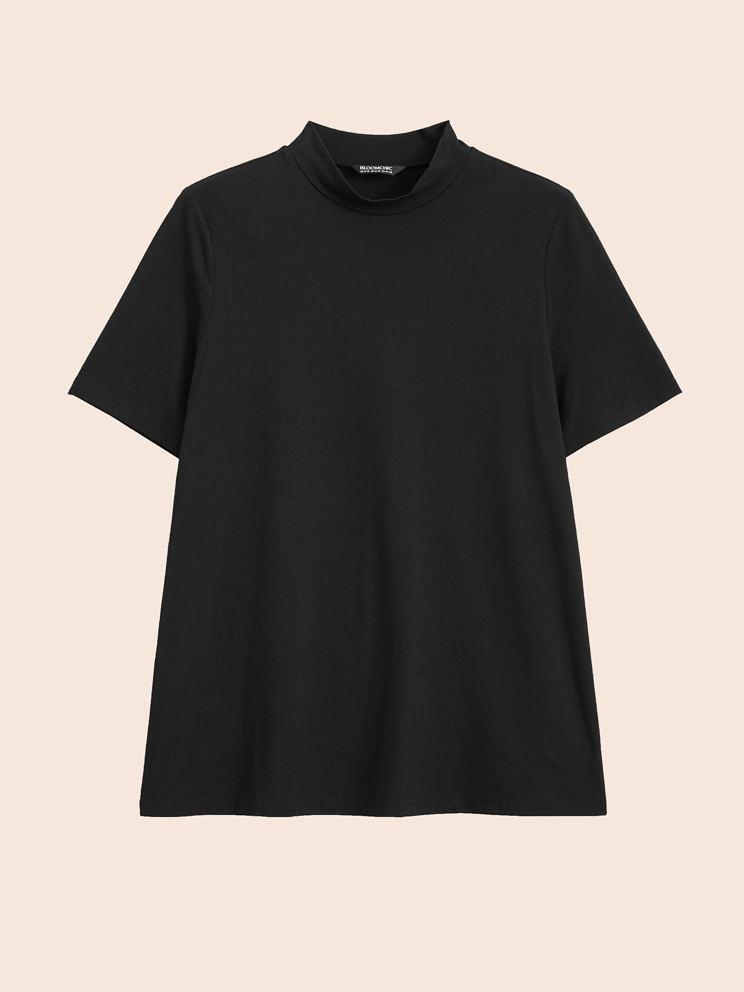 Plus Size Supersoft Essentials Solid Mock Neck T-shirt Black Women Casual Non Mock Neck Skinny Everyday T-shirts BloomChic 10/M 