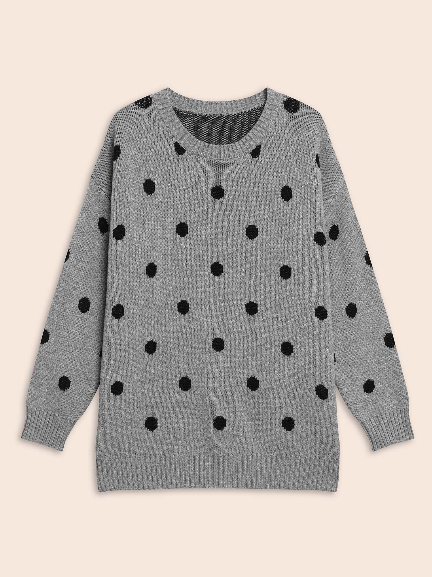 

Plus Size Polka Dot Drop Shoulder Sleeve Pullover Mediumgray Women Casual Loose Long Sleeve Round Neck Everyday Pullovers BloomChic