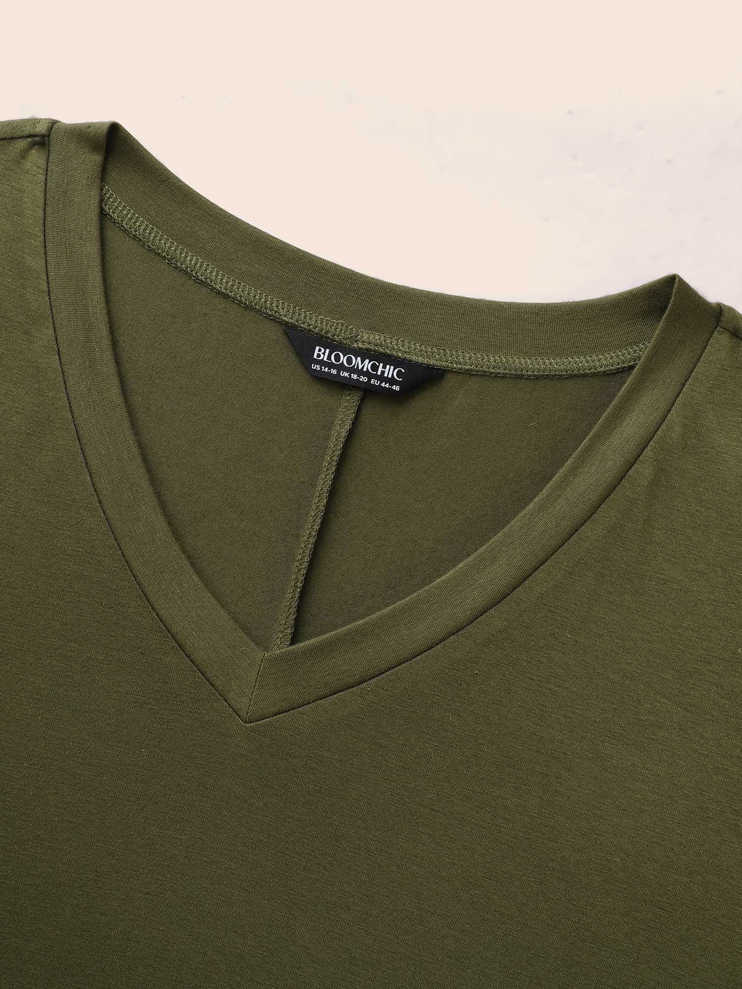 

Plus Size Supersoft V-Neck Slim-Fit Tee ArmyGreen Women Casual Slit V-neck Everyday T-shirts BloomChic