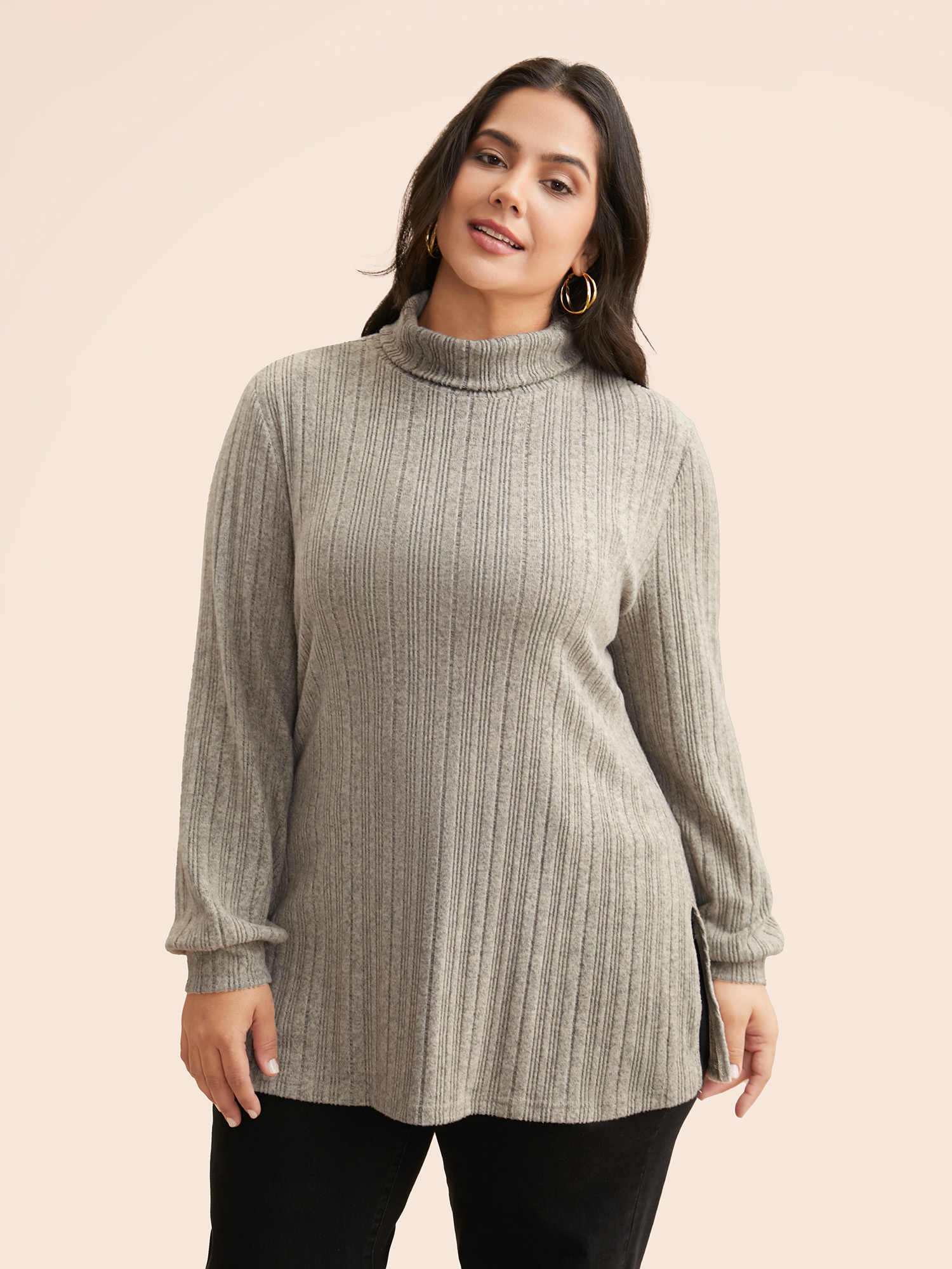 

Plus Size Airy Cozy Full Sleeve Turtleneck T-shirt Champagne Turtleneck Long Sleeve Elegant Jersey Tops