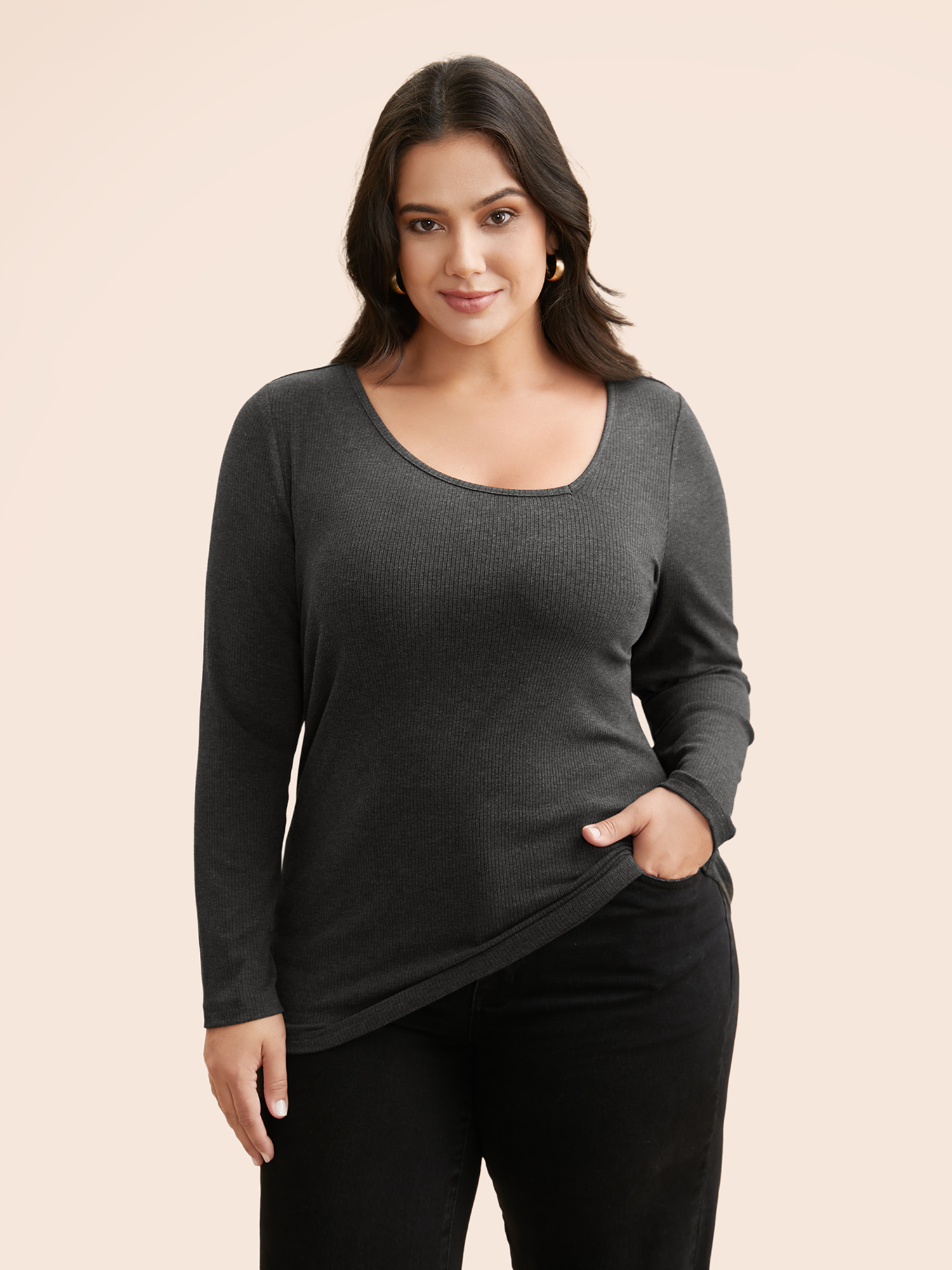 

Plus Size Airy Cozy Asymmetrical Neckline T-shirt DimGray Women Casual Texture Asymmetrical Neck Bodycon Everyday T-shirts BloomChic